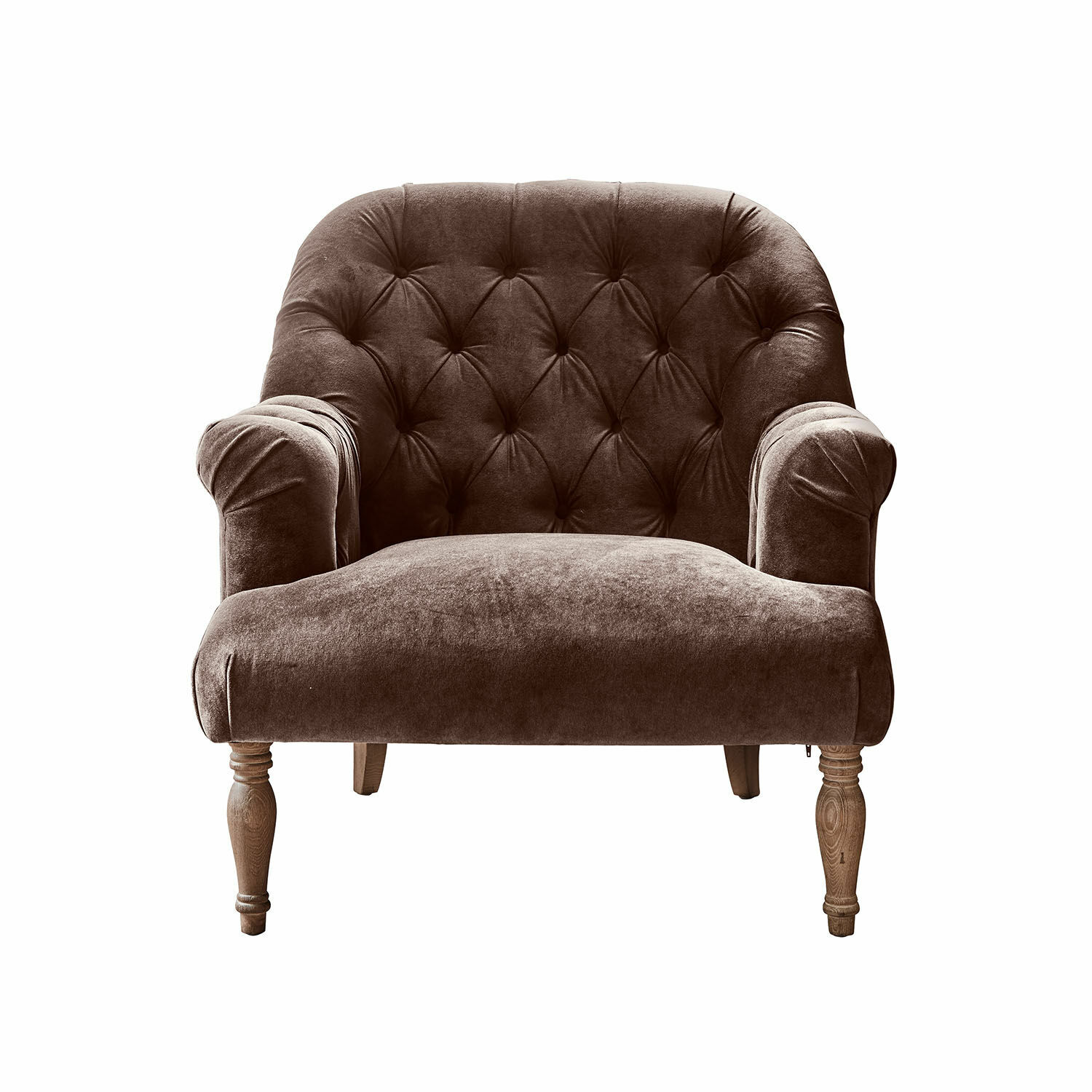 marron foncé Fauteuil Shambrook en velours brun foncé avec pieds en bois, siège confortable pour salon
