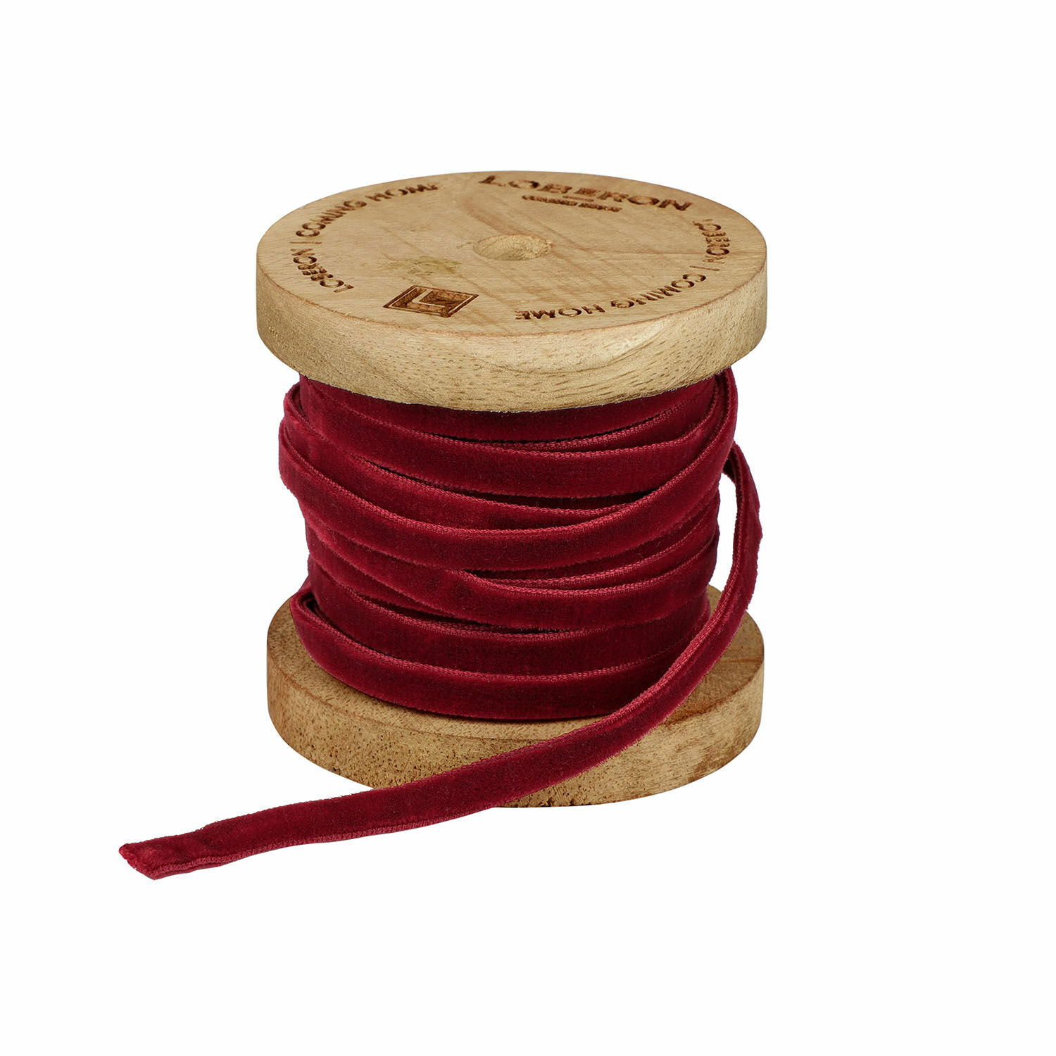 Ruban de velours Olessa Ruban en velours rouge enroulé sur une bobine en bois pour décoration et artisanat