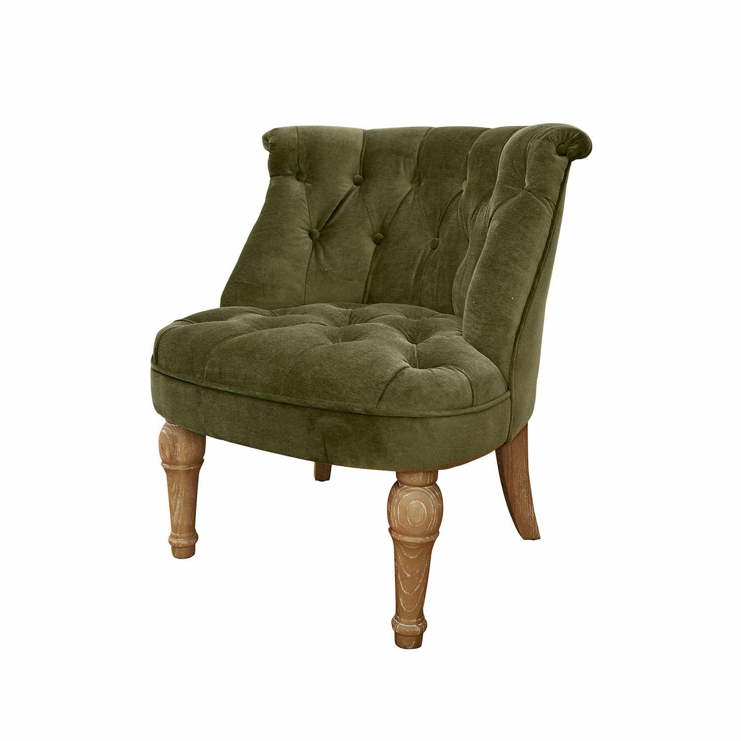 Fauteuil Ardilleux Fauteuil vert en velours avec pieds en bois et dossier capitonné pour salon élégant