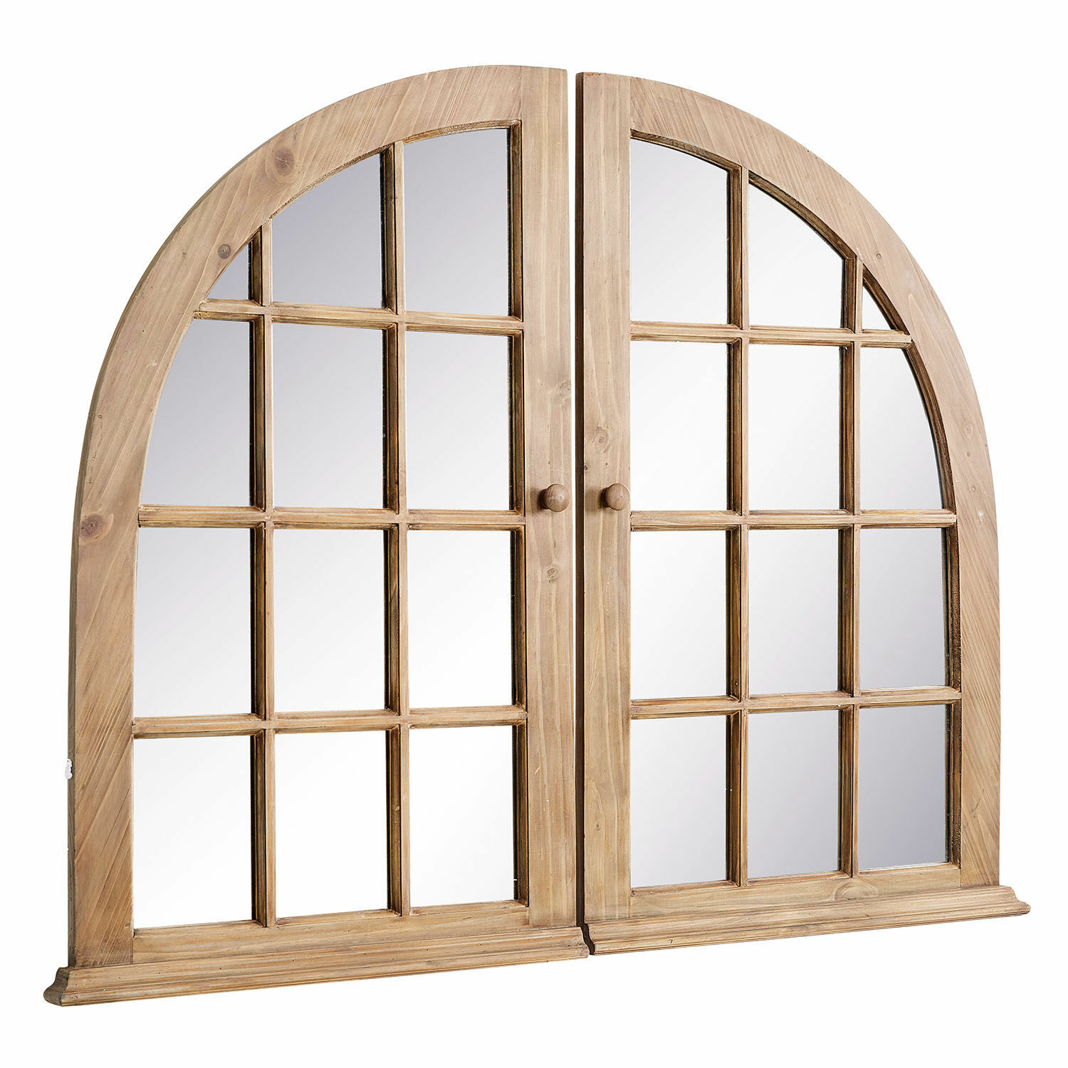 Miroir Yelvino Miroir en bois naturel avec cadre arrondi et sections carrées pour décoration murale élégante
