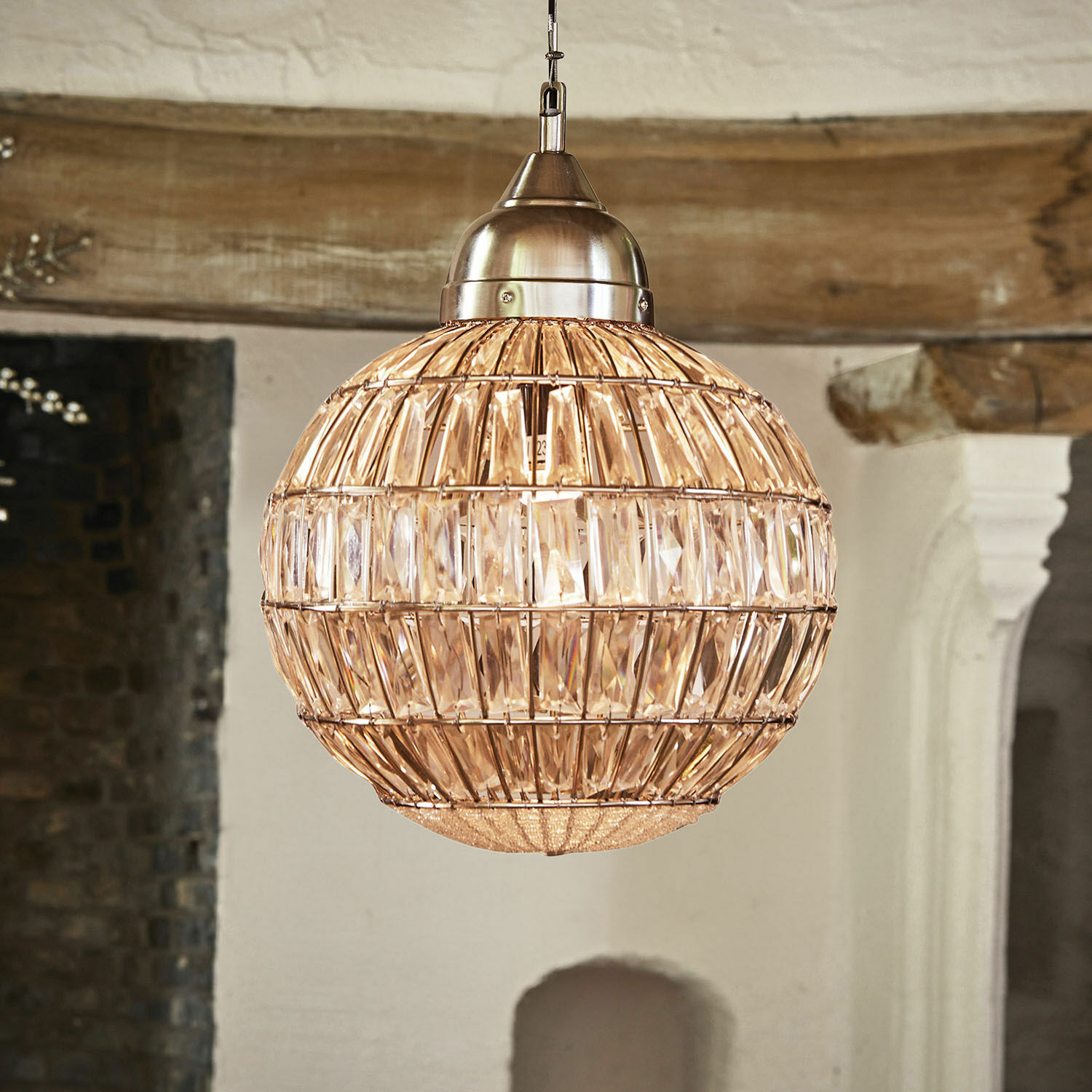 Suspension Lanebrook Suspension ronde en verre et métal couleur cuivre, luminaire décoratif élégant pour intérieur