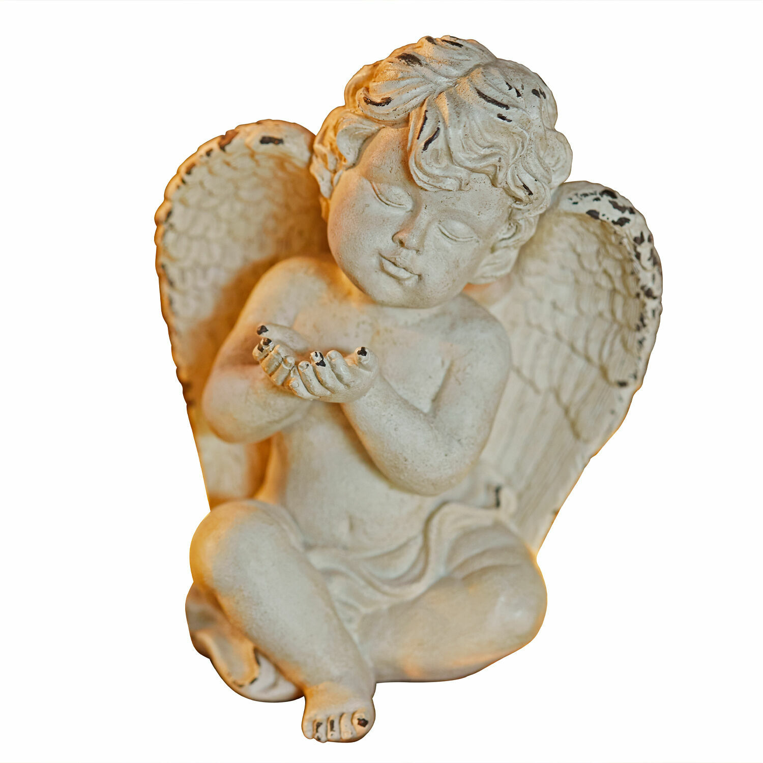 Ange décoratif Virela Figurine d'ange en céramique blanche avec effet vieilli, décoration intérieure et extérieure