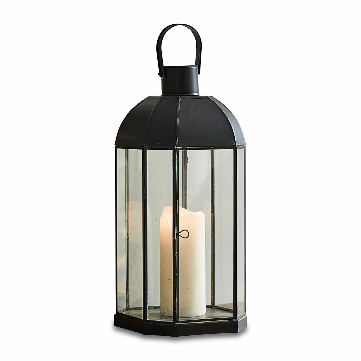 Lanterne Comines Lanterne noire en métal avec verre transparent et bougie blanche pour décoration intérieure et extérieure