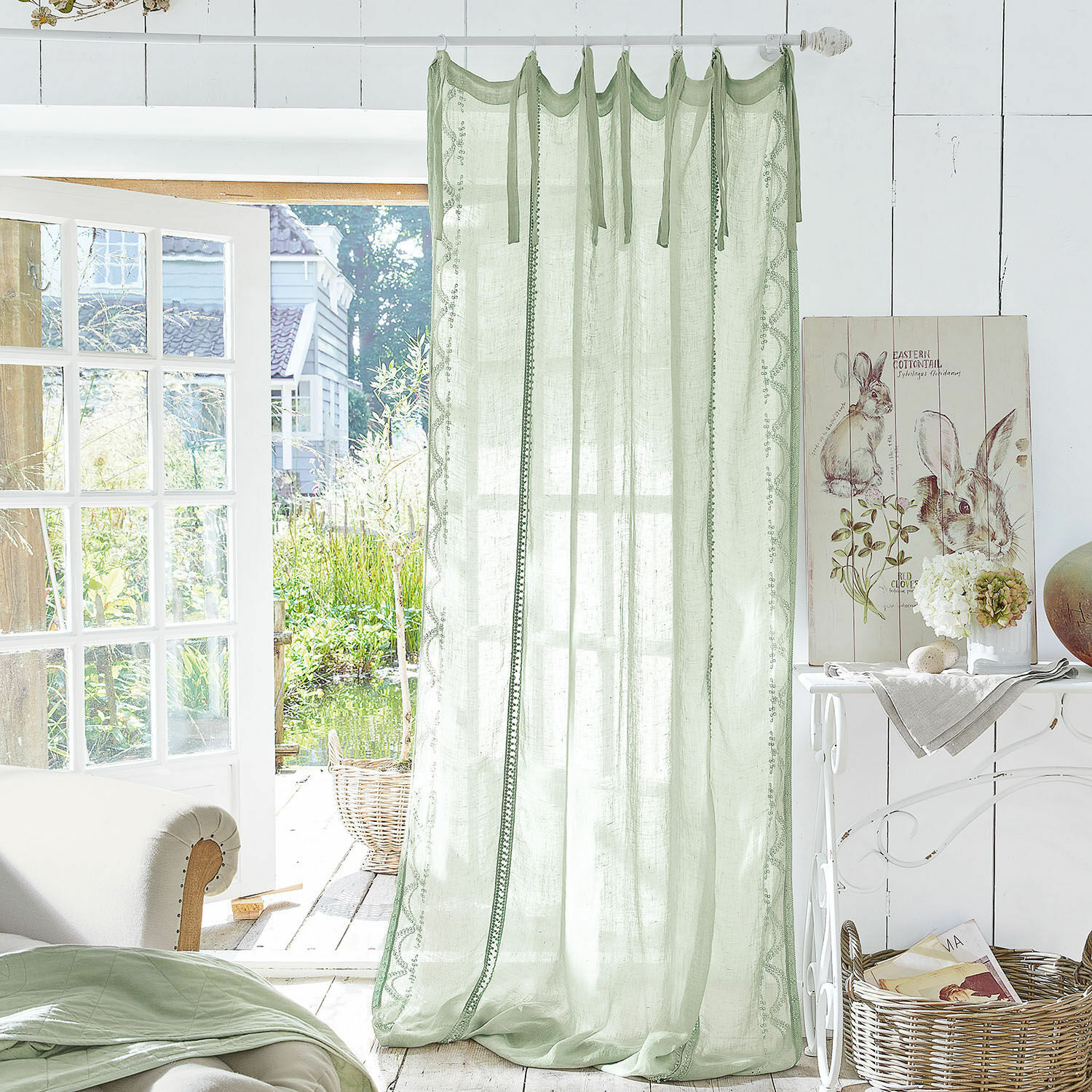 Rideau Atlantropa Rideau vert transparent en tissu léger pour décoration de fenêtre et intérieur lumineux
