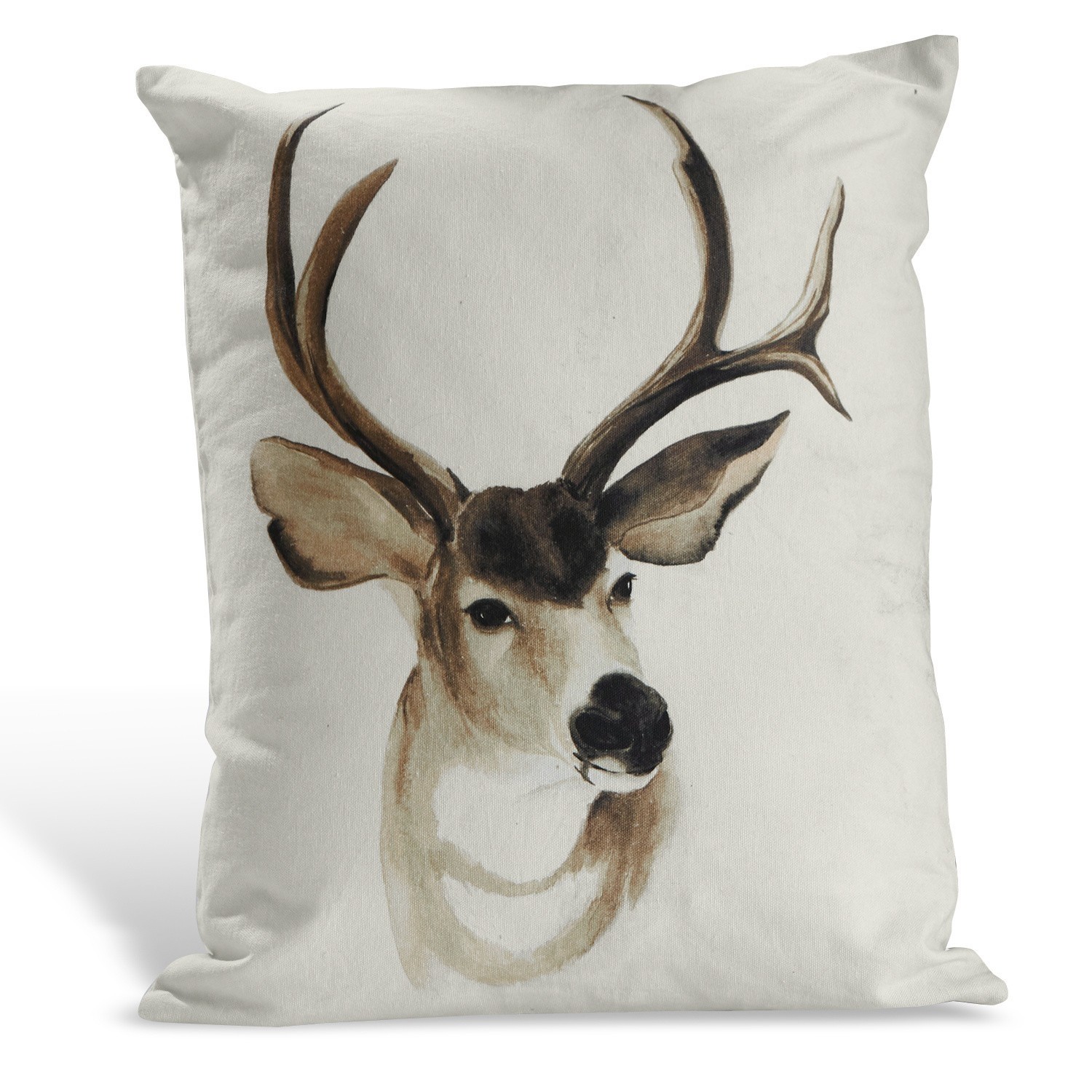 Coussin Purton Coussin en coton blanc avec impression tête de cerf en tons bruns naturels, coussin décoratif pour salon