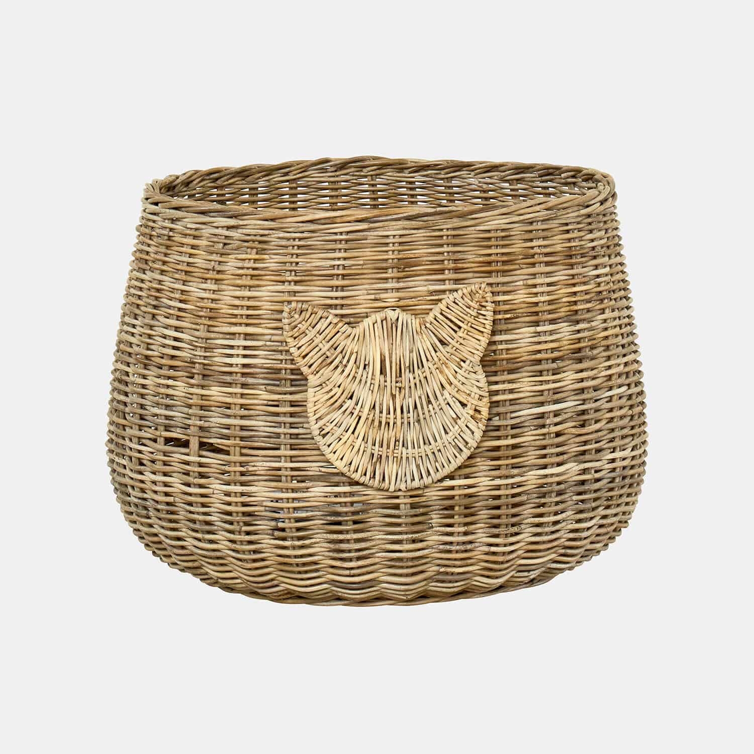 Panier Miezzi Panier rond en osier naturel avec décoration tête de chat, idéal pour le rangement pratique à la maison
