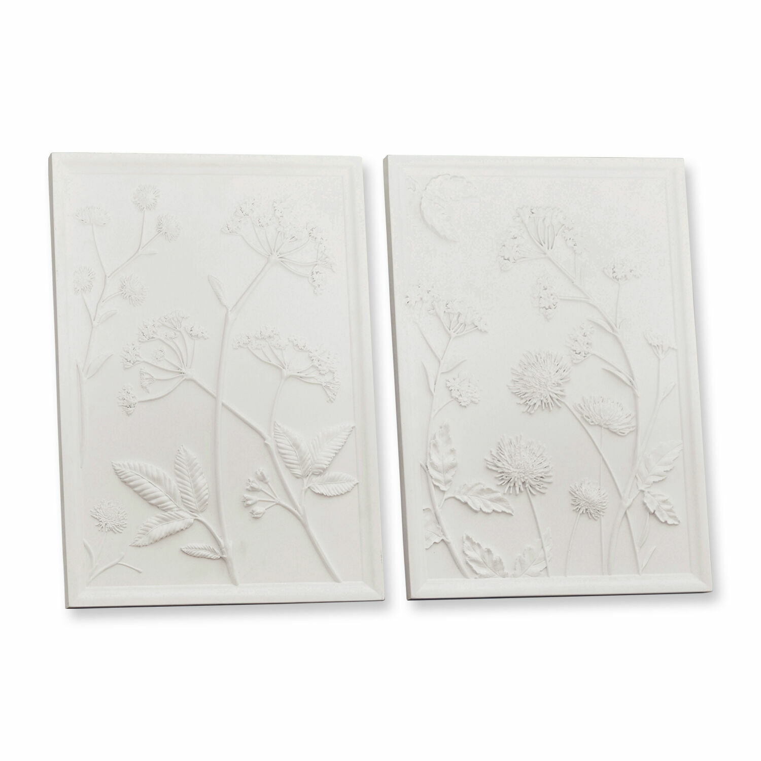 Lot de 2 tableaux Carrefour Deux panneaux muraux blancs en céramique avec relief floral, décoration intérieure naturelle