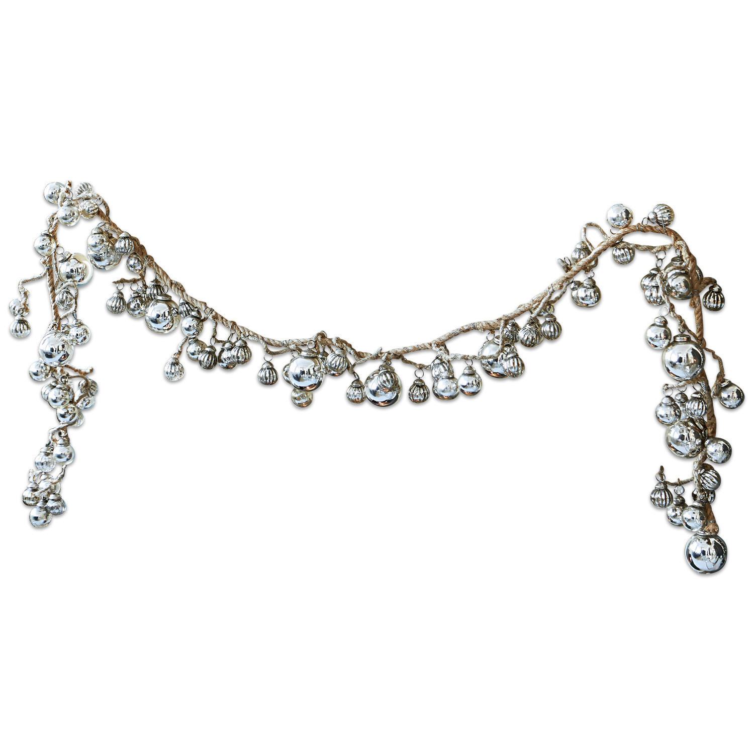 Guirlande Pearls Guirlande décorative en corde naturelle avec clochettes métalliques argentées pour décoration intérieure