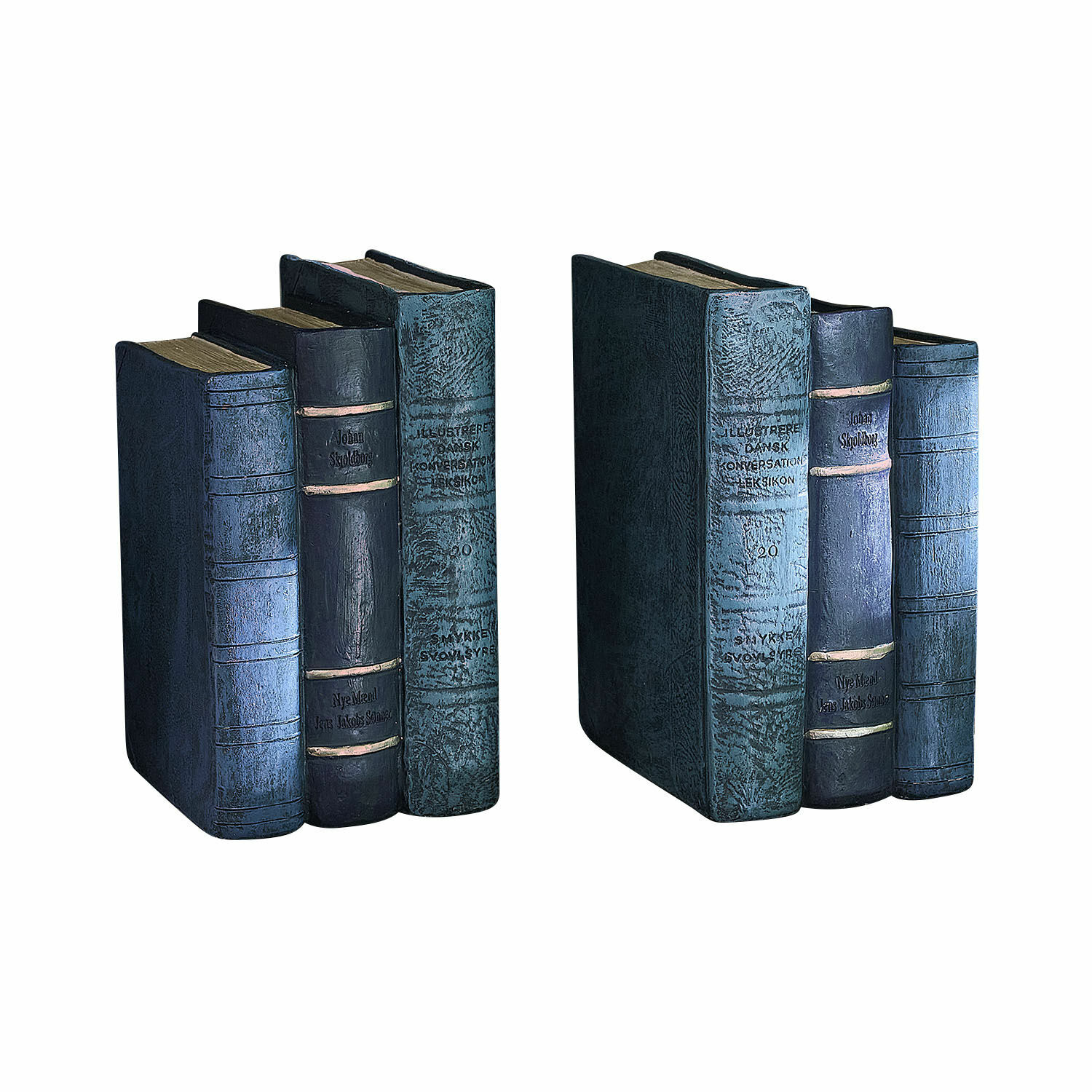 Lot de 2 serre-livres Morvini Ensemble de trois livres décoratifs en simili cuir bleu et noir pour décoration intérieure