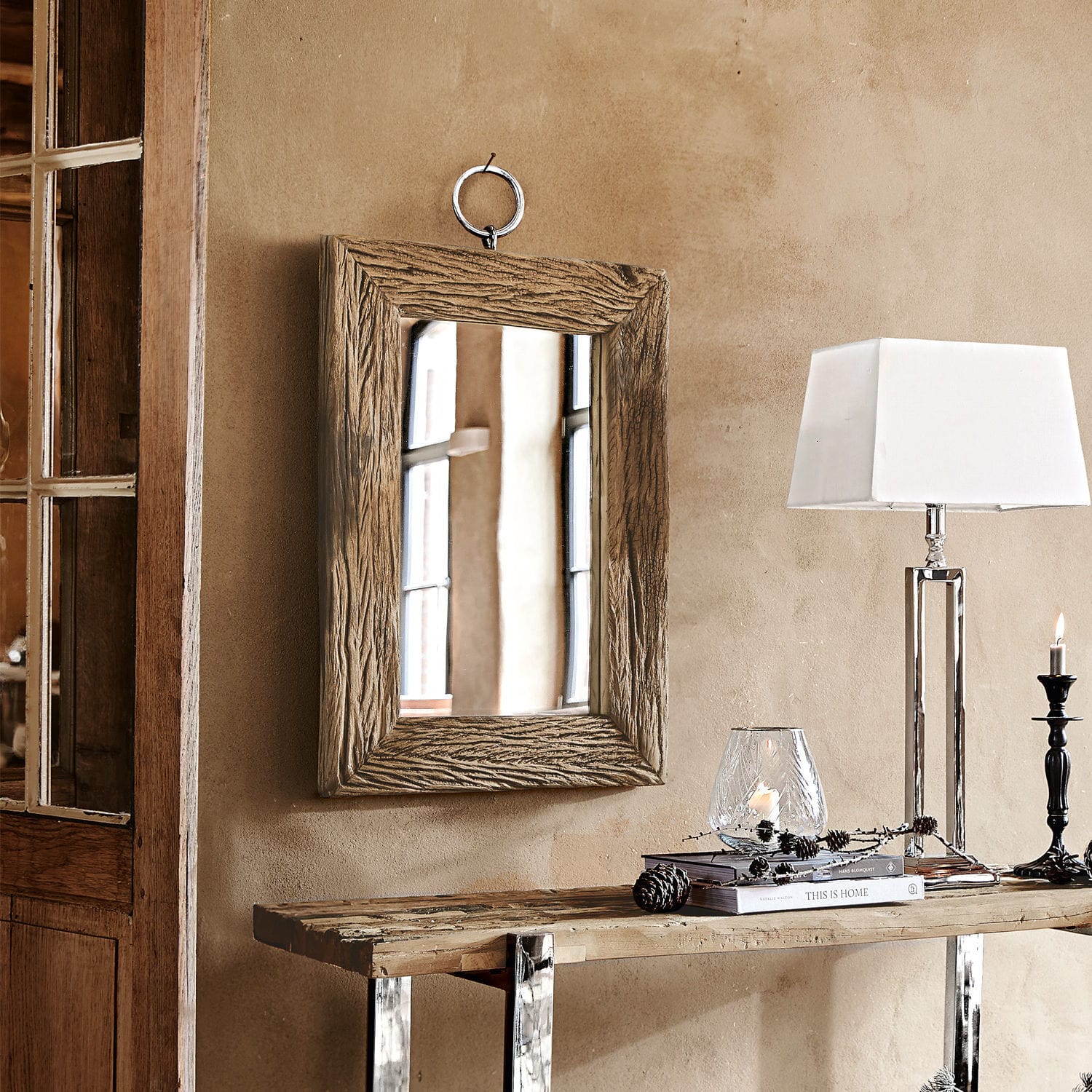 Miroir Holistres Miroir mural rustique avec cadre en bois naturel pour décoration intérieure chaleureuse