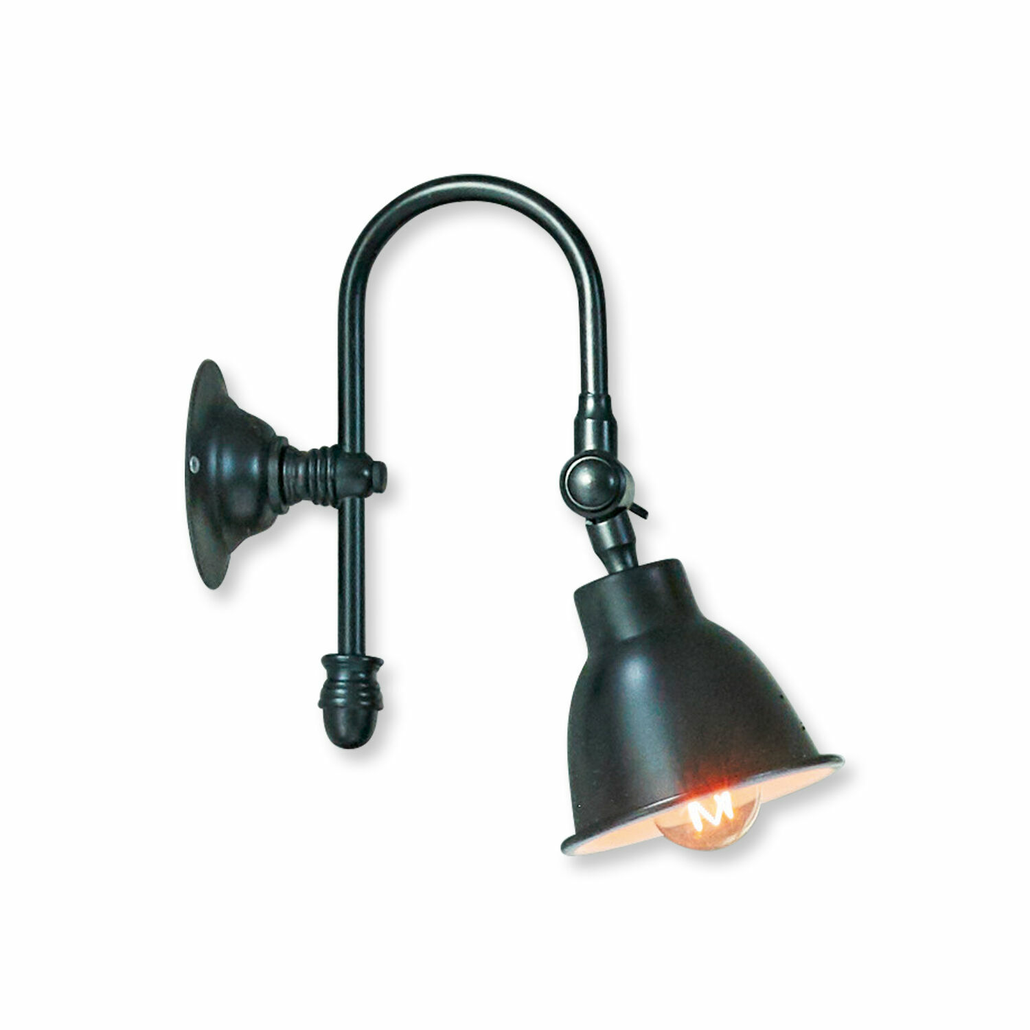 noir Applique murale Gemma noire en métal avec abat-jour réglable et ampoule LED visible