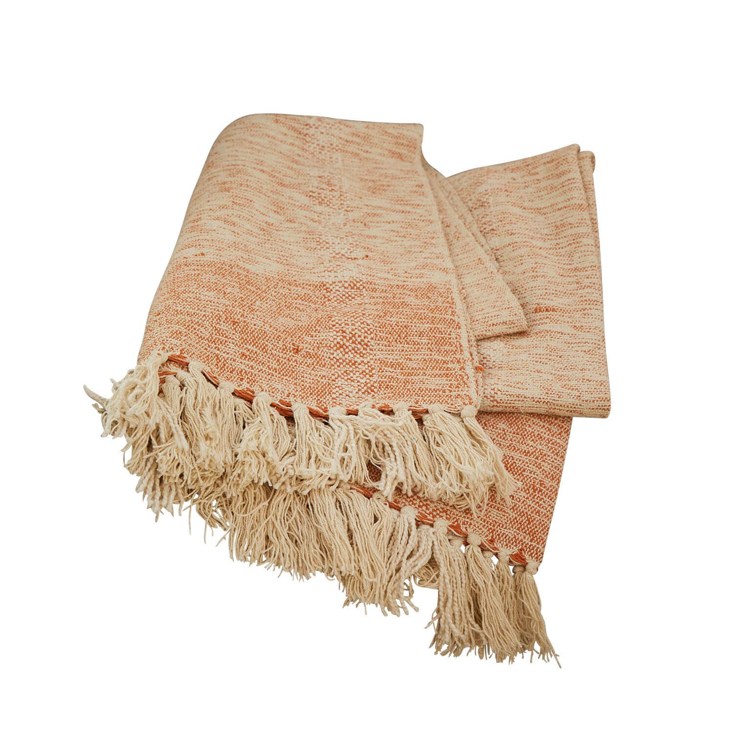 Plaid Winlow Plaid doux orange clair et crème en tissu avec franges, parfait pour la décoration intérieure et le confort