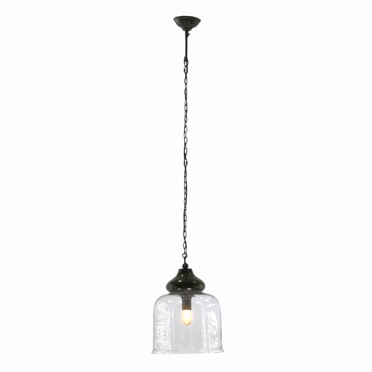 Suspension Walderton Suspension en verre avec support en métal noir et chaîne, éclairage intérieur moderne