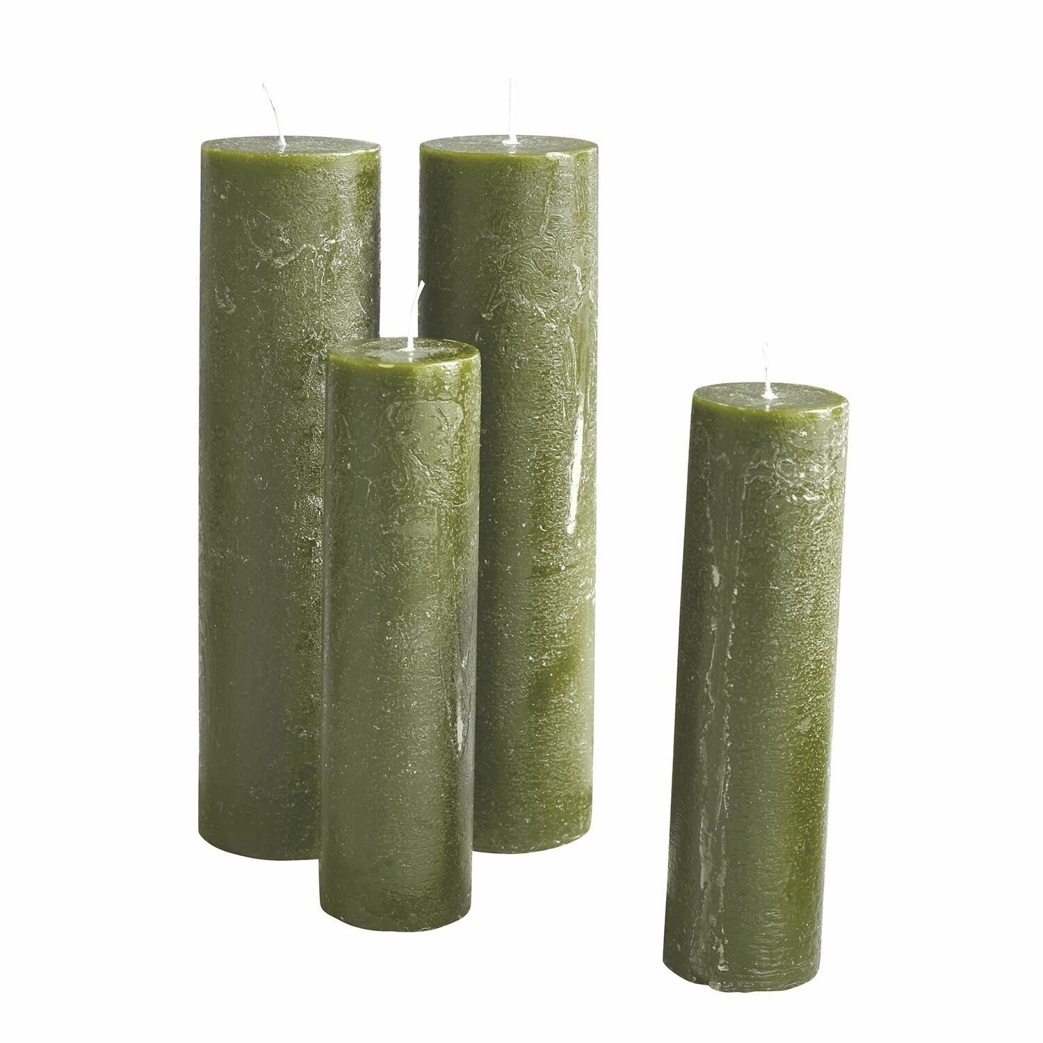vert Ensemble de 4 bougies cylindriques vertes en cire pour décoration et ambiance cosy