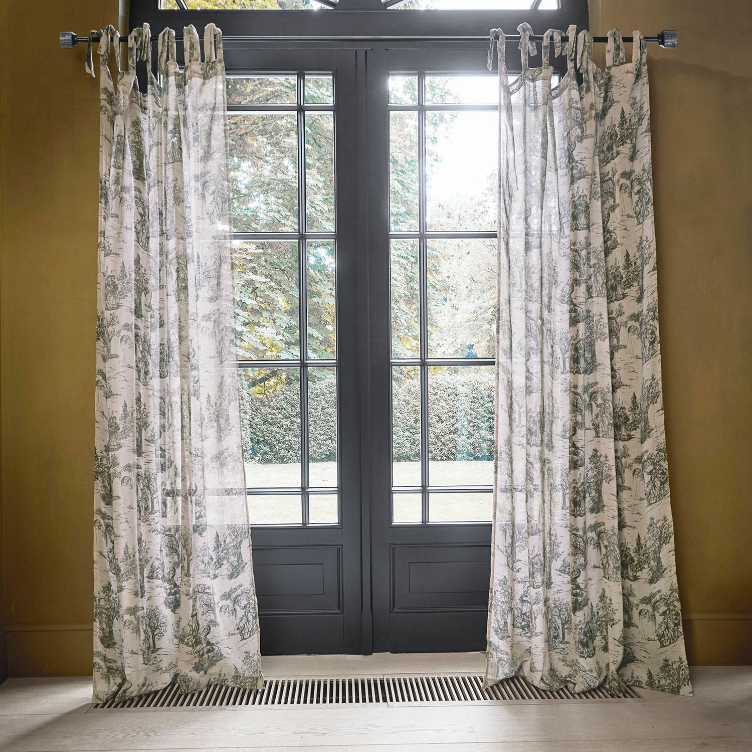 Rideau Dedwen Rideaux en coton blanc à motif vert, décoratifs pour salon avec design nature, tissu léger