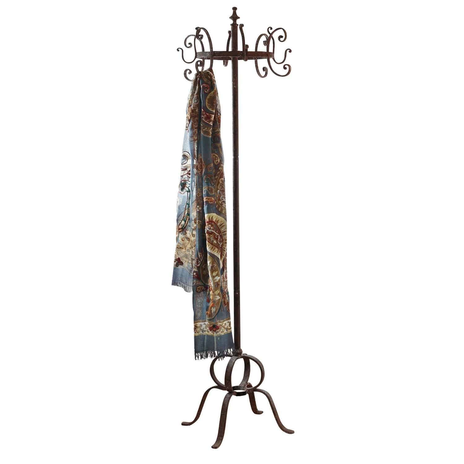 Portemanteau Arlington Porte-manteau en fer forgé brun rustique avec crochets décoratifs et écharpe colorée