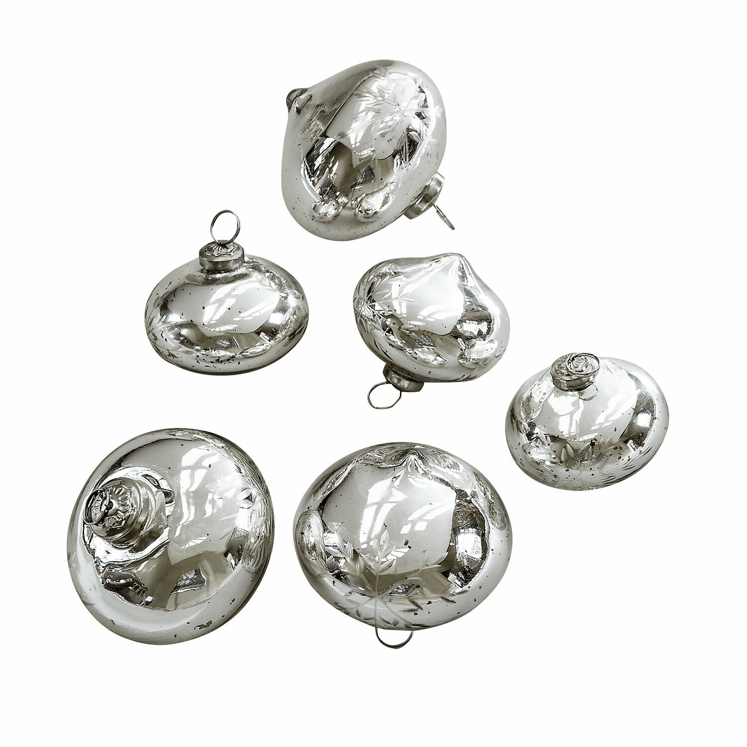 Lot de 6 boules de Noël Isaulie Six décorations de Noël en verre argenté aux formes irrégulières pour sapin de Noël