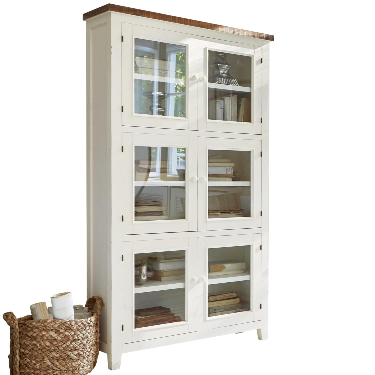 Vitrine Yukon Vitrine en bois blanc avec portes vitrées et étagères pour livres et décorations