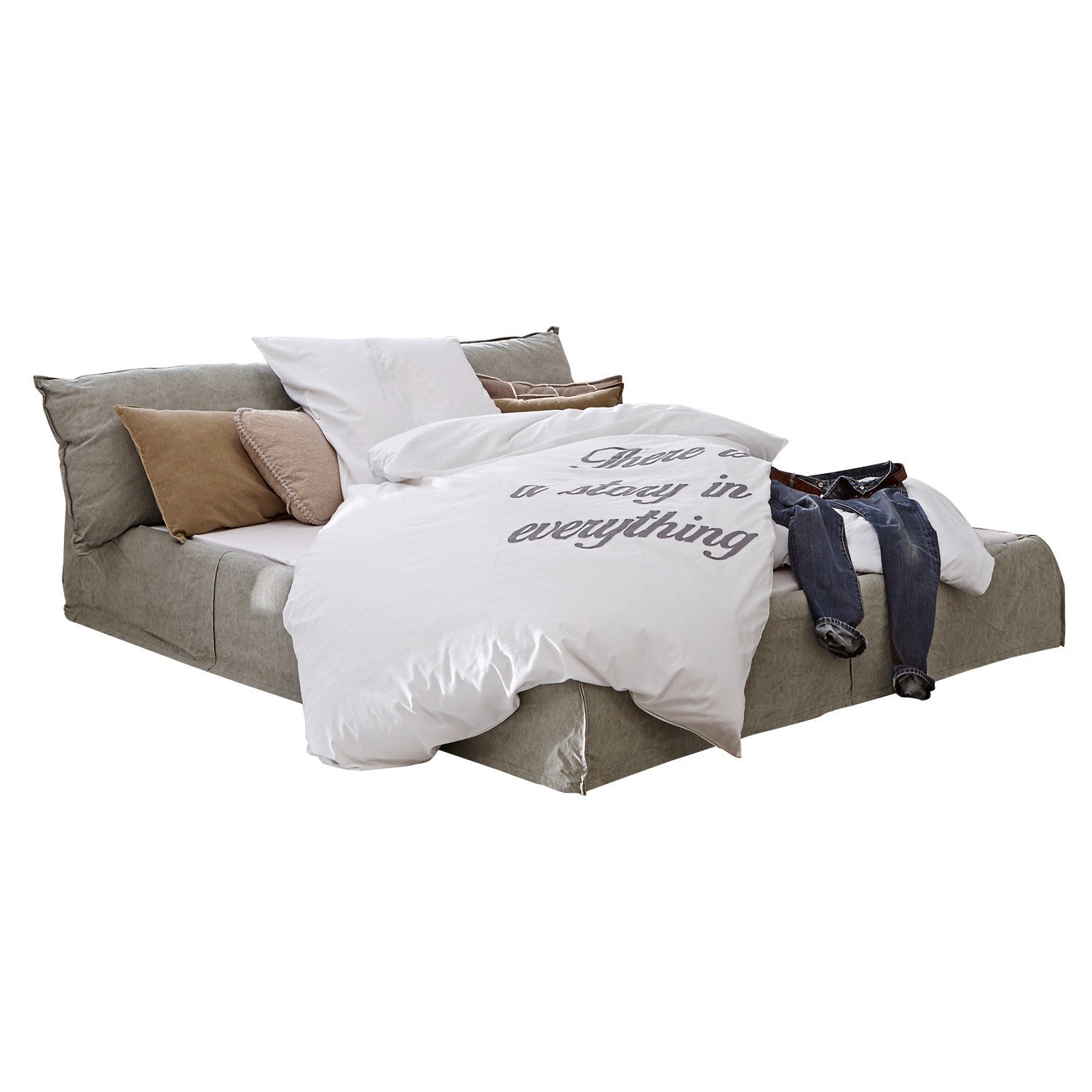 kaki Lit Cottonwood kaki avec linge de lit en coton et coussins décoratifs pour chambre confortable