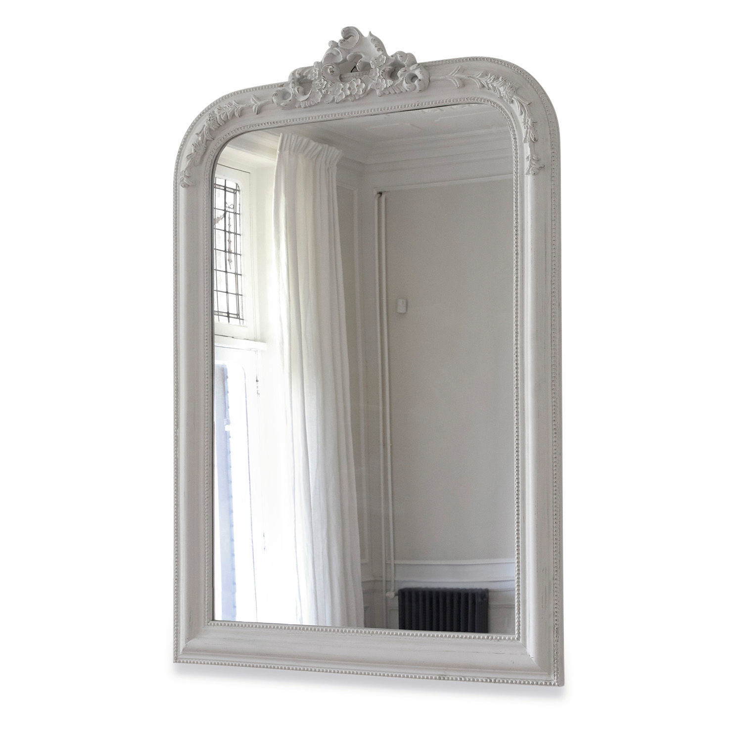 Miroir Aubais Miroir mural blanc avec cadre en bois orné style vintage pour décoration intérieure