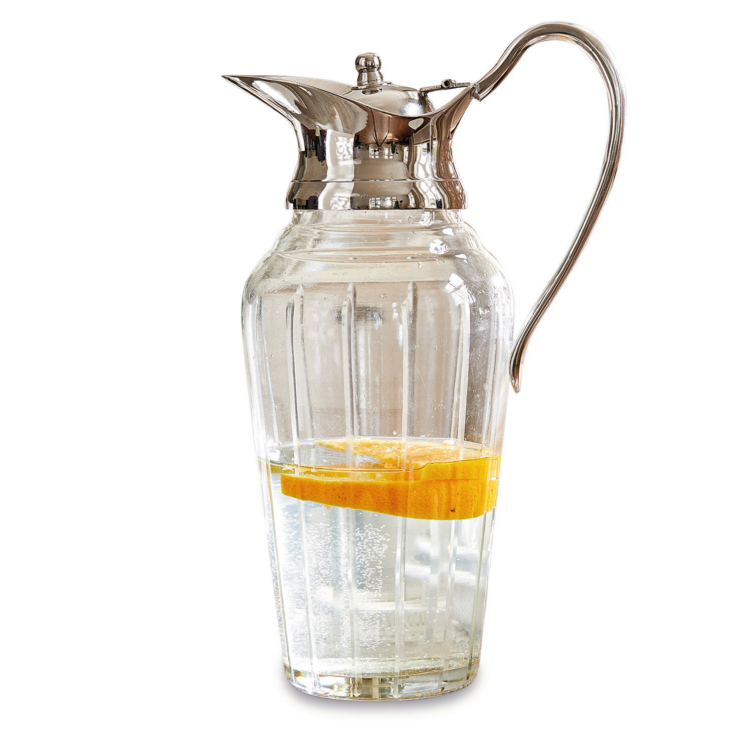 Pichet Braux Carafe en verre avec couvercle et poignée en métal, transparente avec tranche d'orange, pour boissons