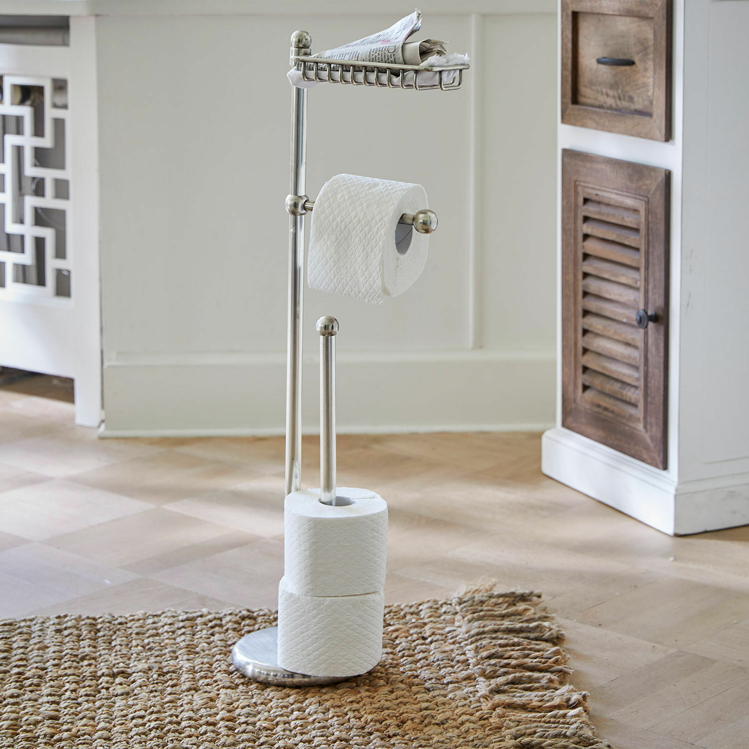 Porte-papier toilette Omerville Porte-papier toilette en acier inoxydable avec étagère pour journaux et rangement pour rouleaux de rechange
