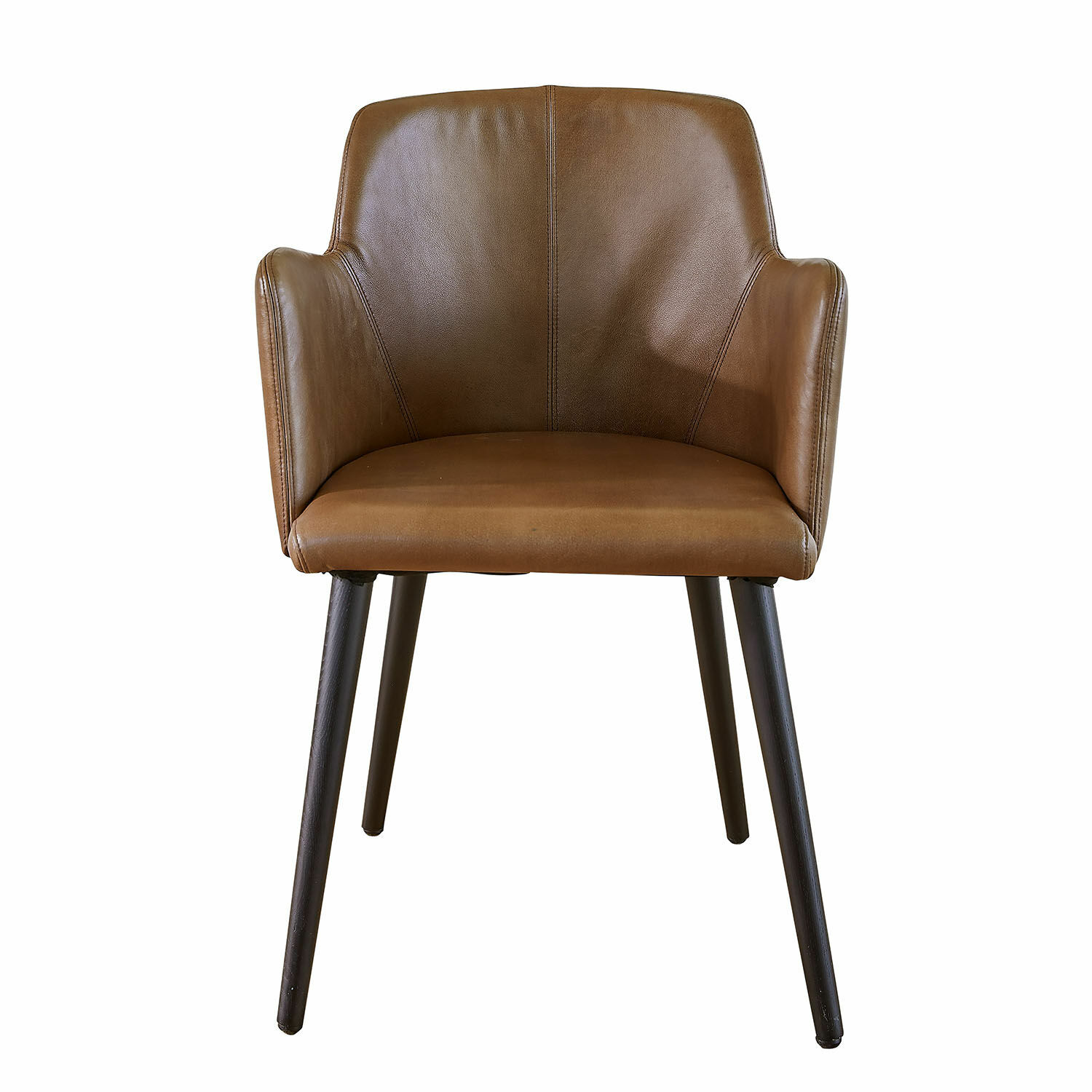 Chaise Zephiron Chaise marron en similicuir avec pieds noirs, confortable pour salle à manger ou bureau