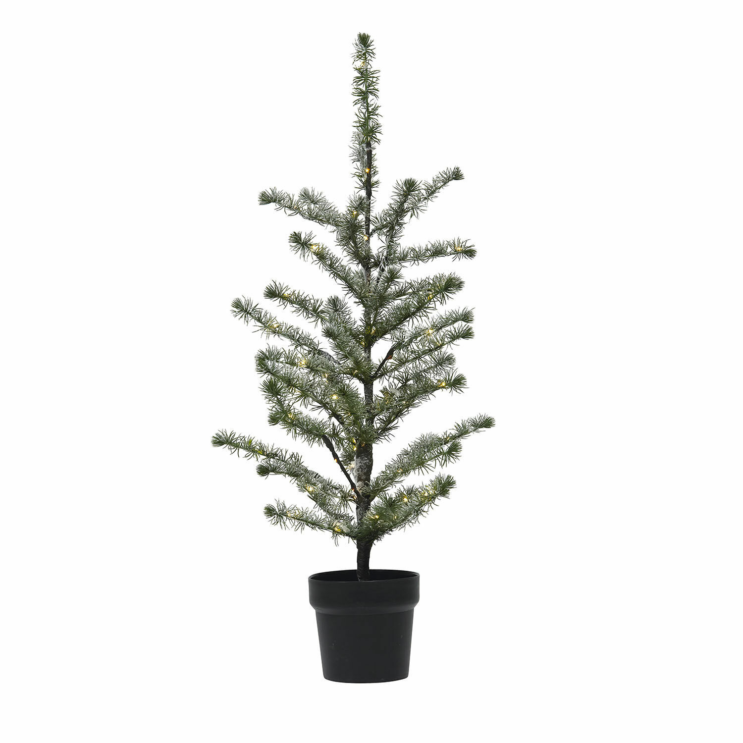 Arbre décoratif Lawrence Sapin artificiel vert dans un pot noir avec branches fines et éclairage LED doux