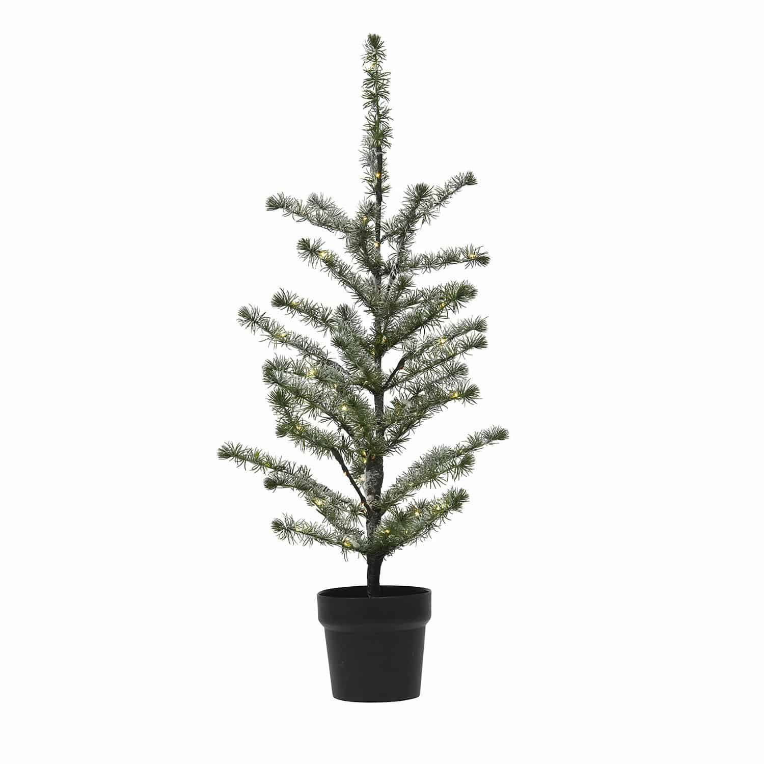 Arbre décoratif Lawrence Sapin artificiel vert dans un pot noir avec branches fines et éclairage LED doux