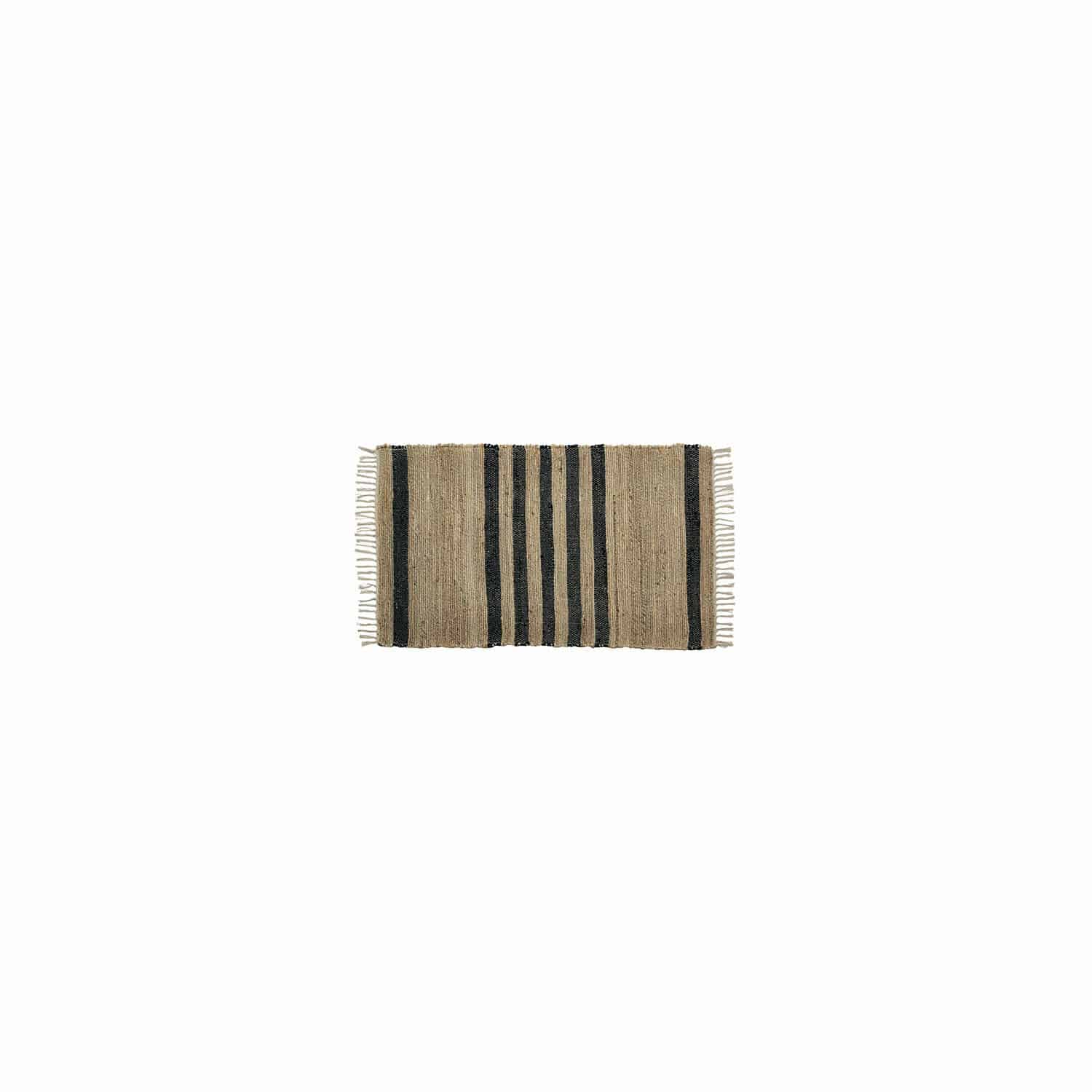Tapis Orgeval Tapis en jute naturel avec rayures noires et franges, décoration intérieure rustique