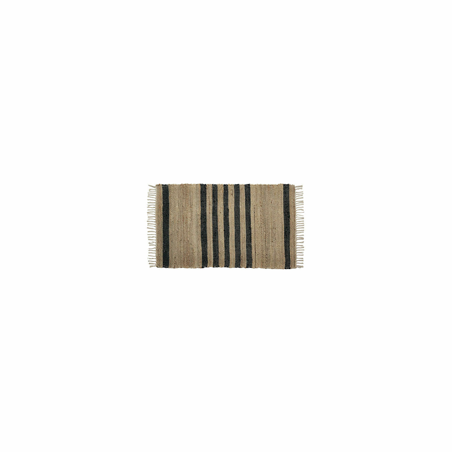 Tapis Orgeval Tapis en jute naturel avec rayures noires et franges, décoration intérieure rustique