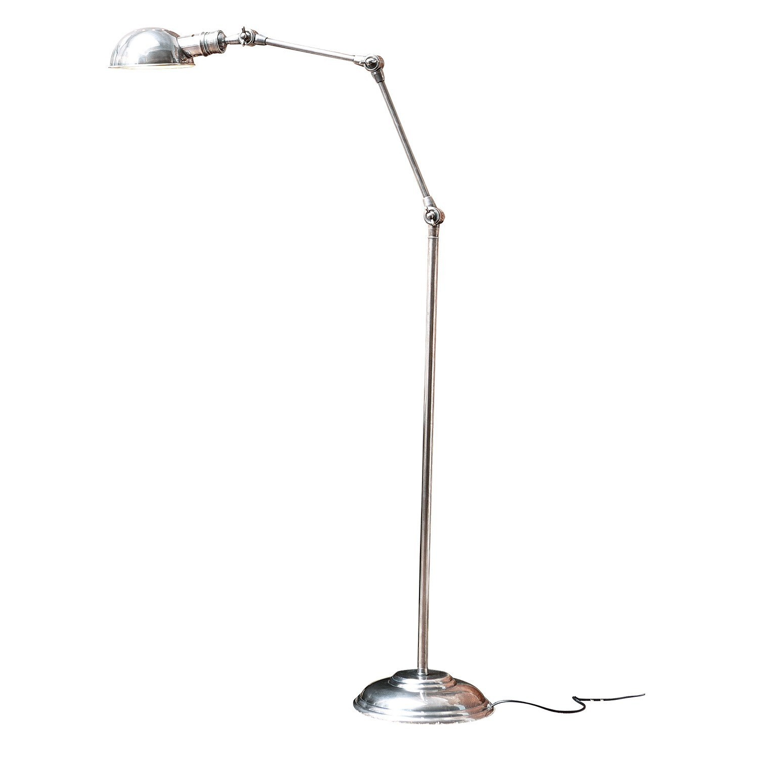 argenté vieilli Lampadaire Tulsa en argent antique avec bras articulé et base métallique pour un éclairage ajustable