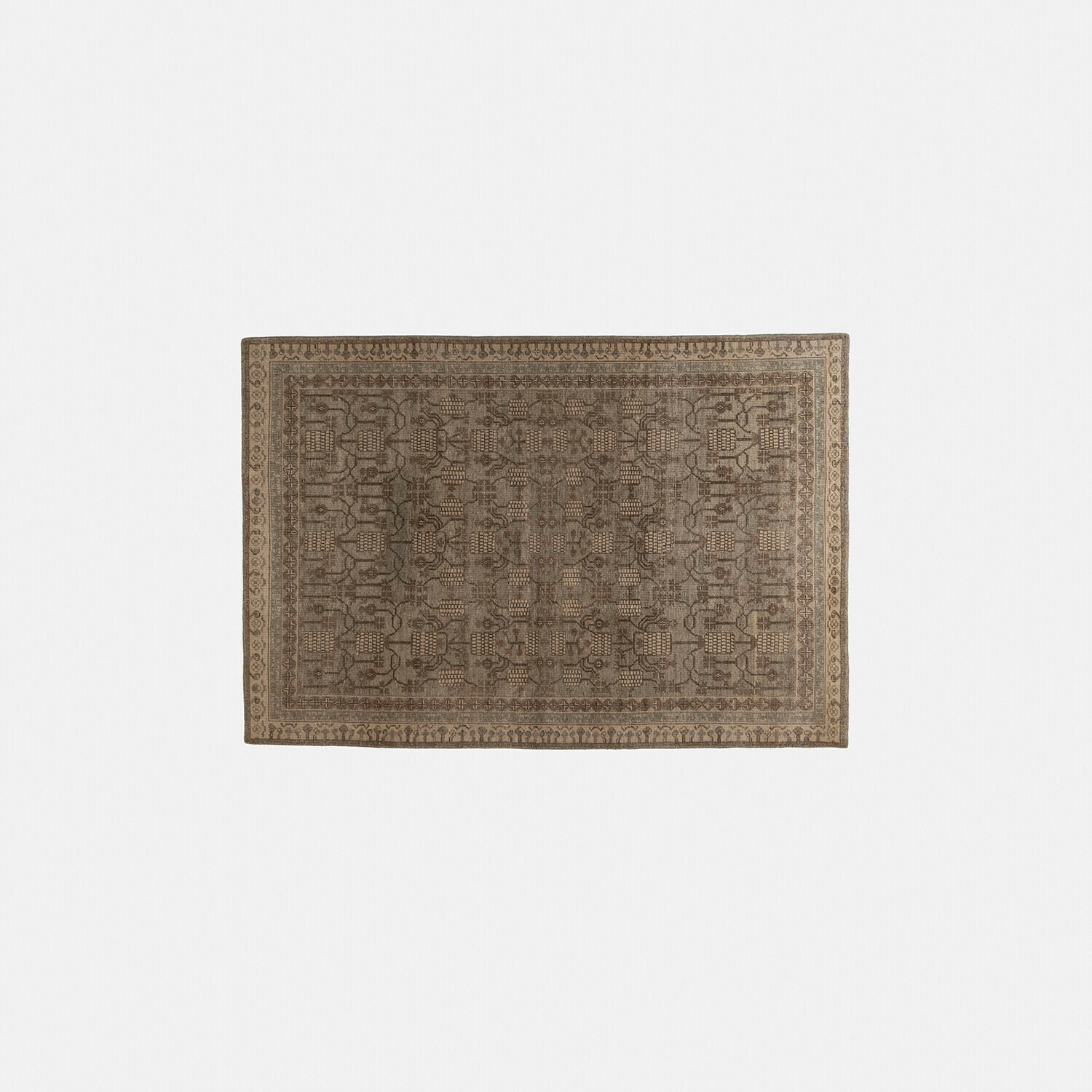 Tapis Hélavor Tapis marron à motif géométrique avec bordure beige, décoration de sol élégante