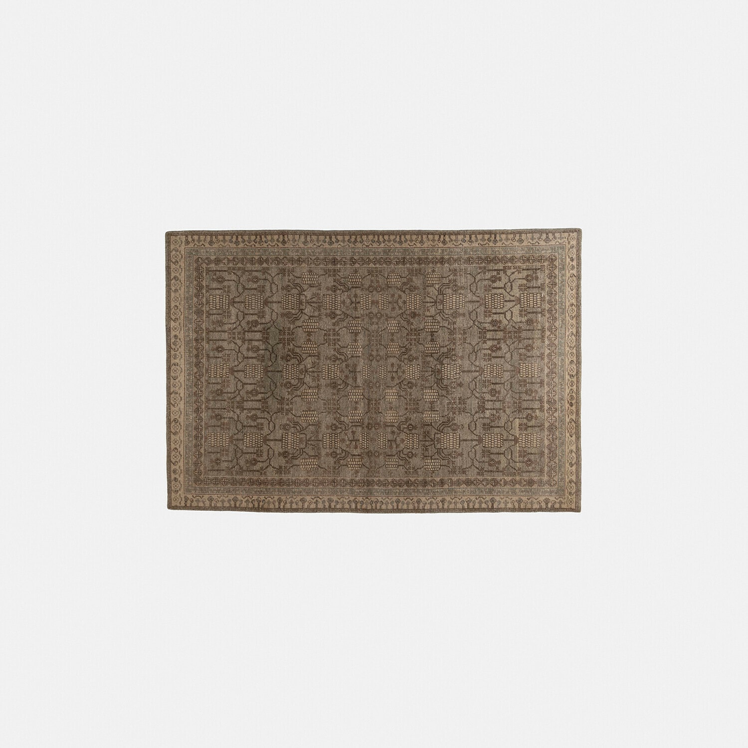 Tapis Hélavor Tapis marron à motif géométrique avec bordure beige, décoration de sol élégante