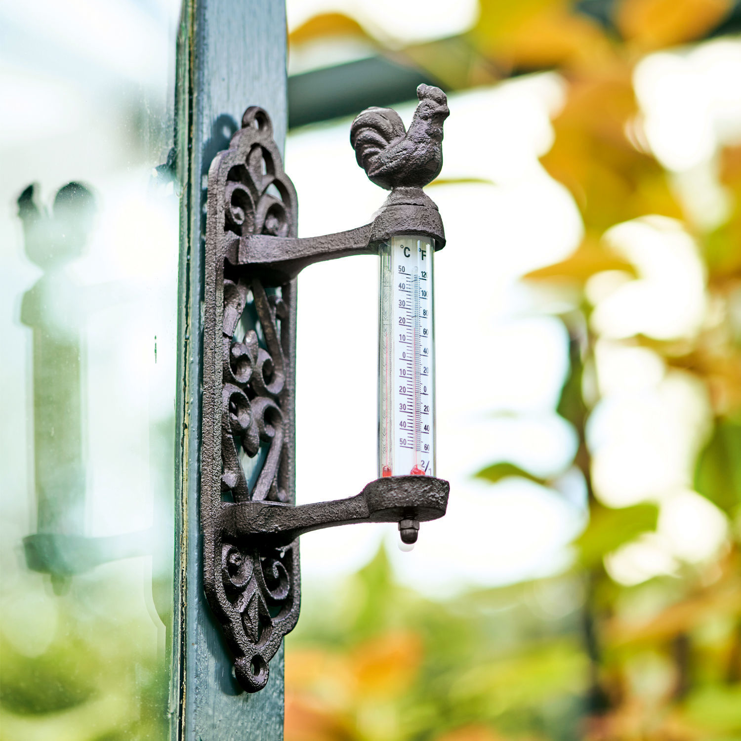 Thermomètre Seraux Thermomètre décoratif en fonte noire avec coq, montage mural extérieur pour jardin