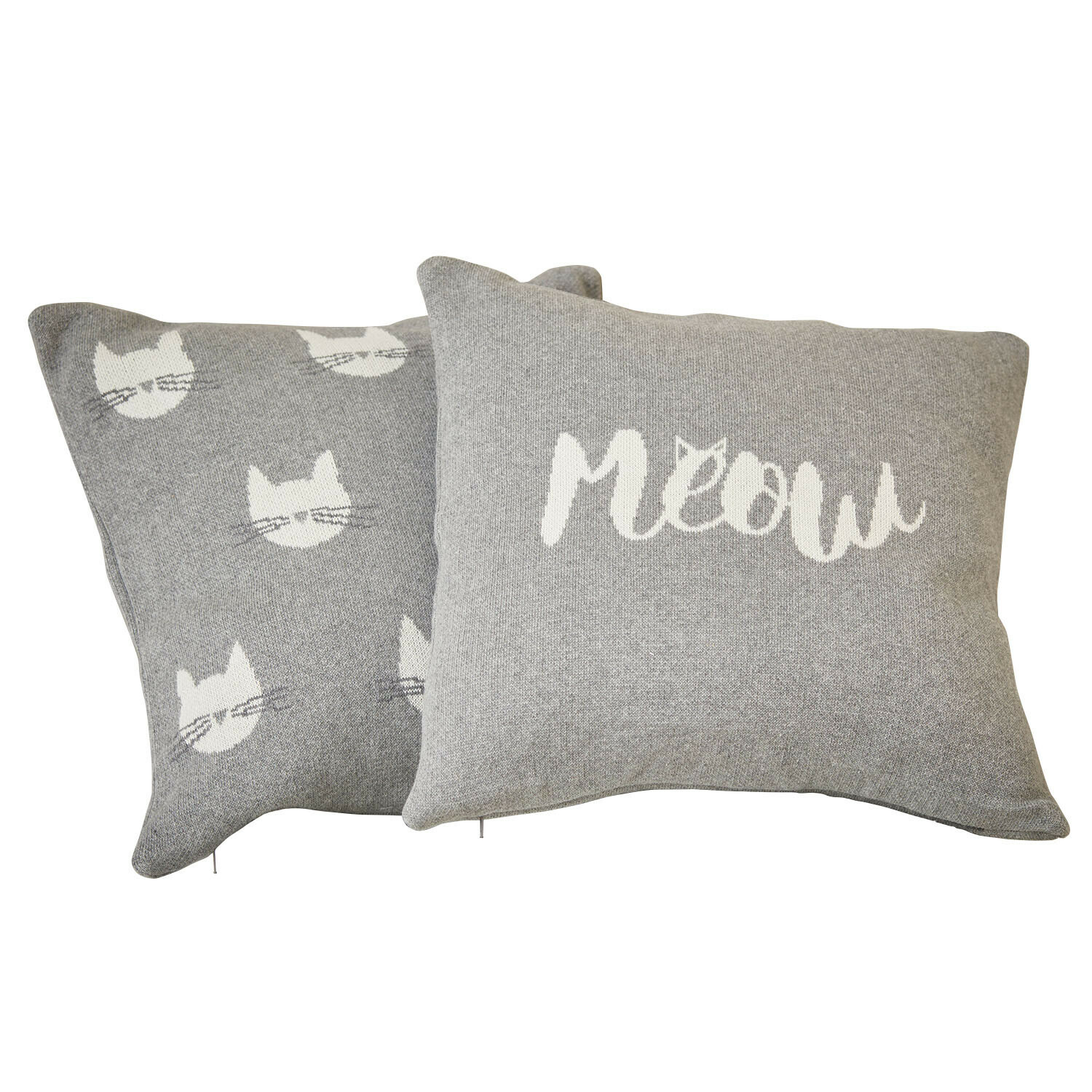 Lot de 2 housses de coussins Solviana Coussins gris avec motifs chats blancs et inscription meow, tissu doux pour décoration intérieure