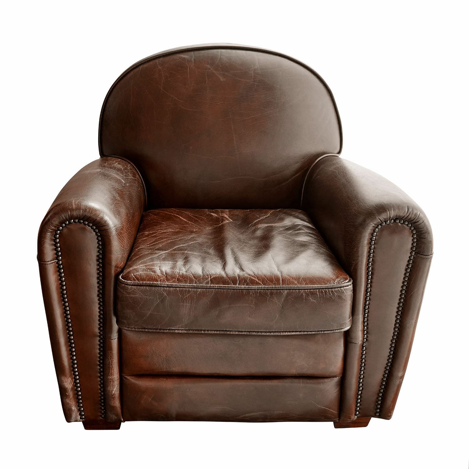 Fauteuil Venesque Fauteuil classique en cuir marron avec clous décoratifs, siège confortable pour salon