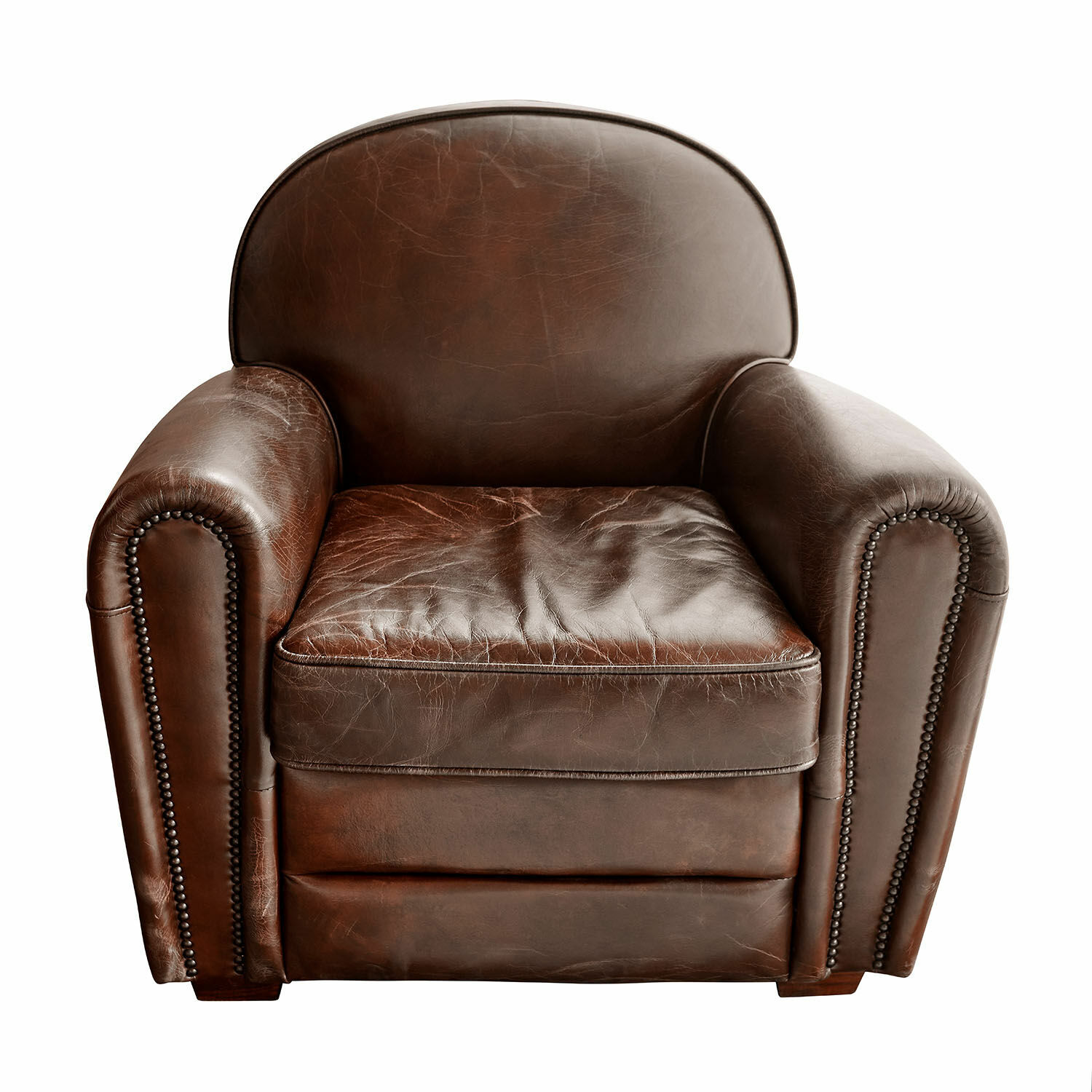 Fauteuil Venesque Fauteuil classique en cuir marron avec clous décoratifs, siège confortable pour salon