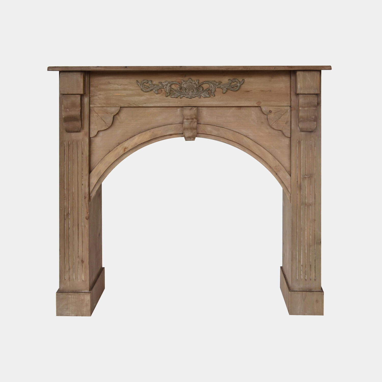 marron vieilli Console de cheminée Maxwell en bois couleur brun antique avec ornement sculpté, style vintage