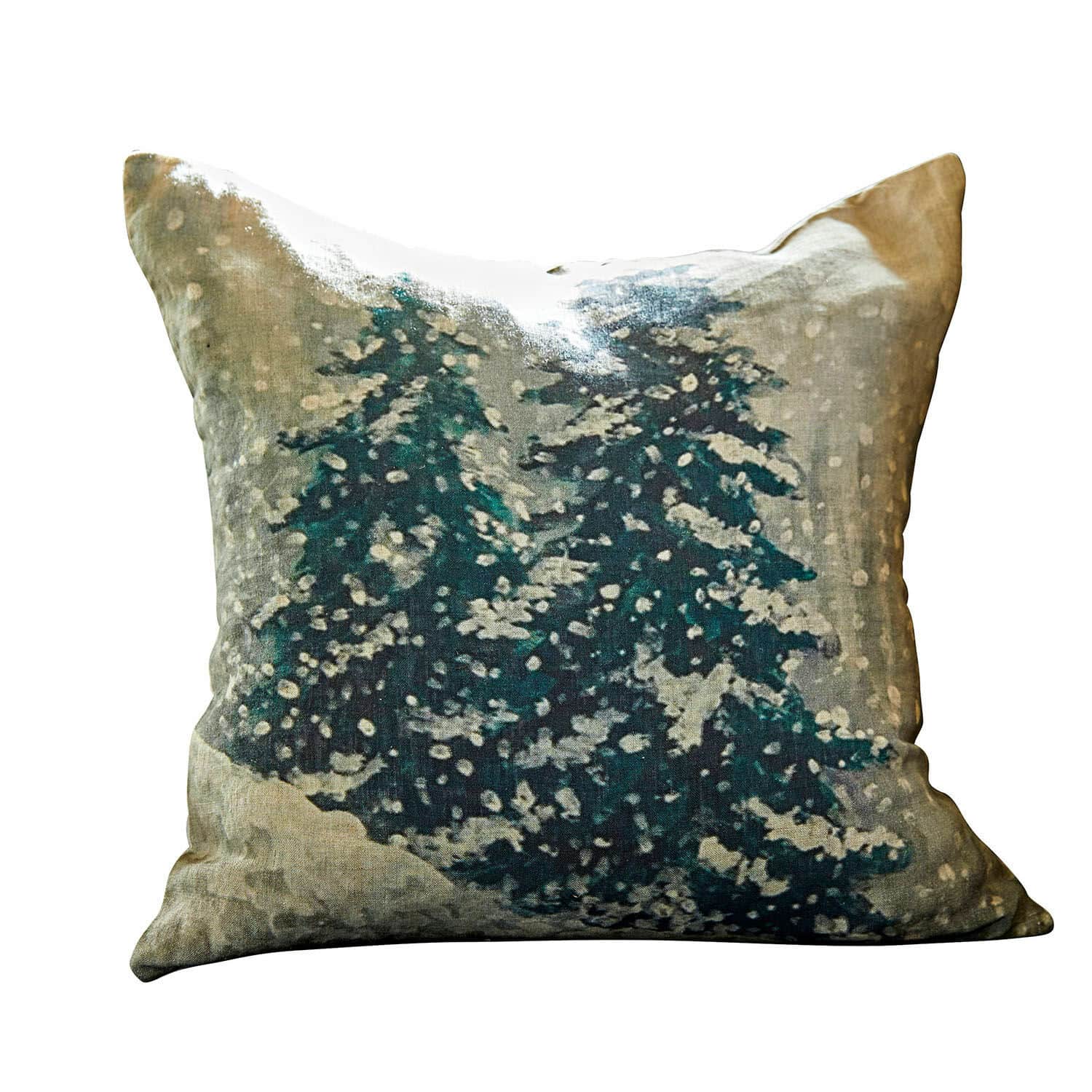 Housse de coussin Mierta Housse de coussin décorative en lin avec motif sapins dans des tons hivernaux pour décoration intérieure