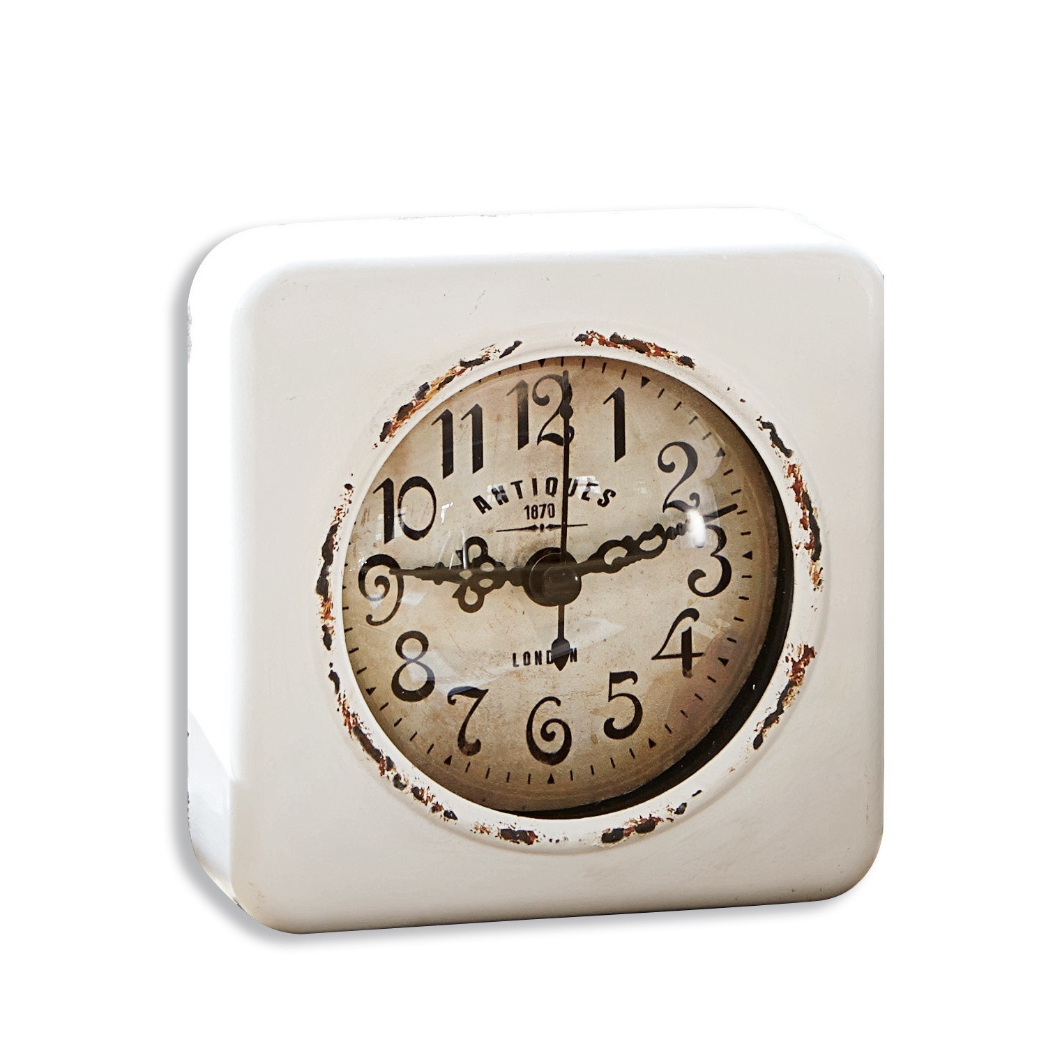 Horloge Gervase Horloge de table vintage avec boîtier en métal blanc et cadran vieilli aux chiffres arabes