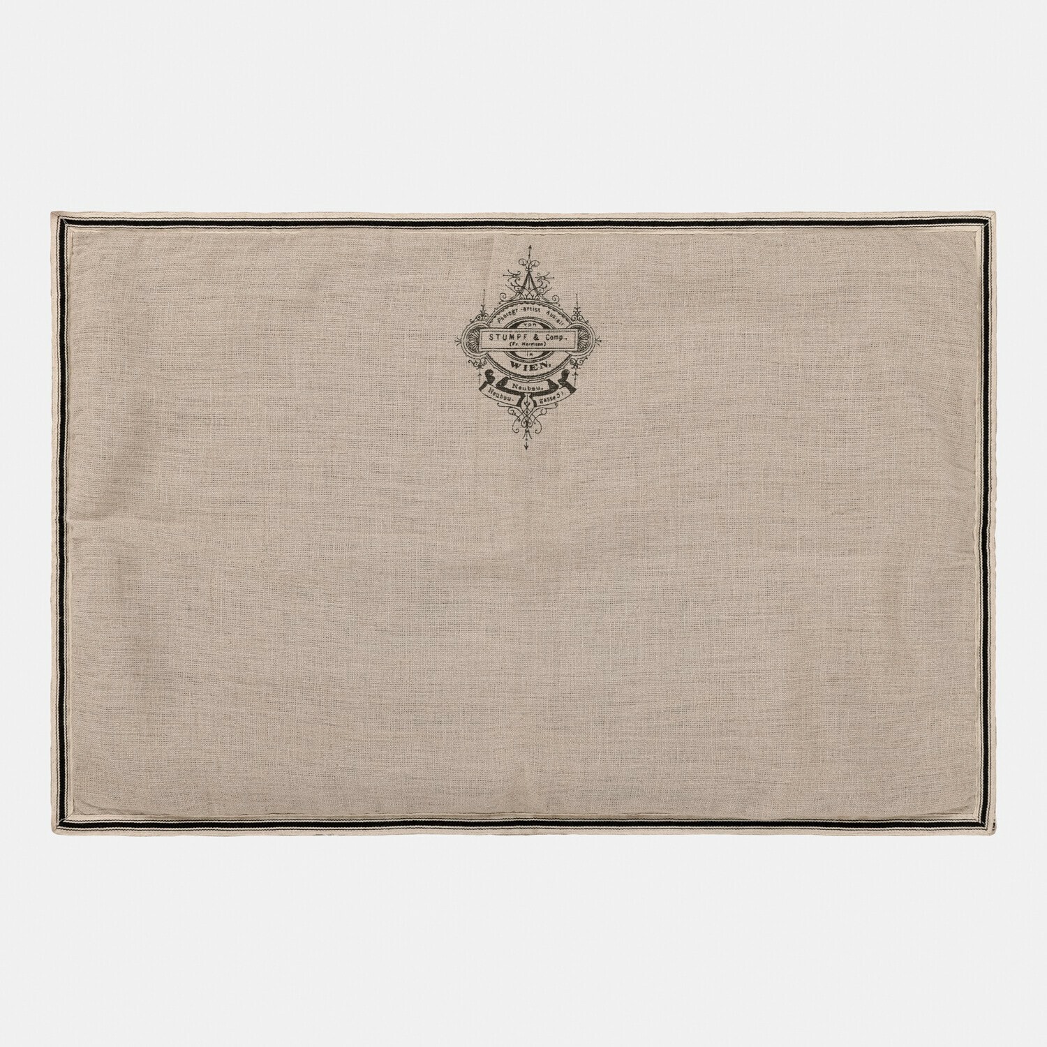 Tapis de bain Rania Nappe en lin beige avec impression noire et bordure, style rustique pour décoration de table