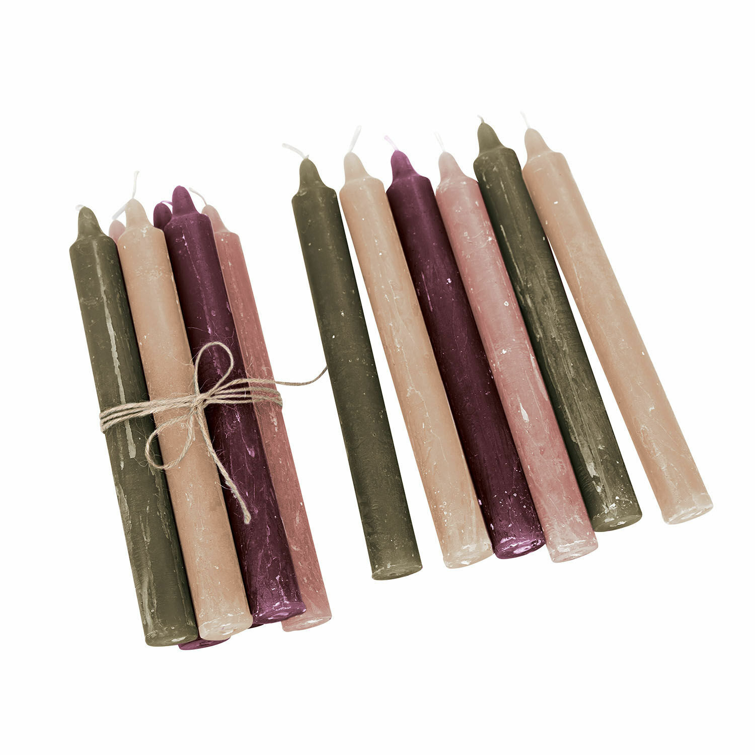 multicolore Lot de 12 bougies Bauceau colorées en rose, vert et violet pour décoration intérieure élégante