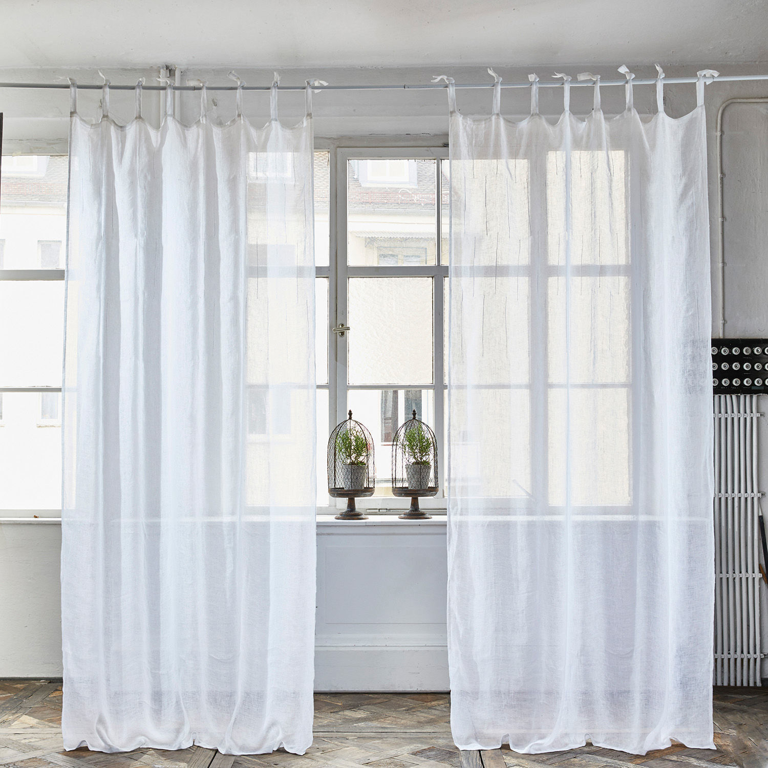 Voilage Sommevoire Rideaux blancs en lin avec boucles nouées, légers et transparents pour décoration de fenêtres