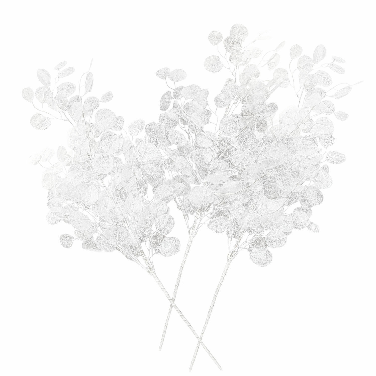 Lot de 3 fleurs décoratives Tilly Trois branches d'eucalyptus artificiel blanc pour décoration intérieure moderne
