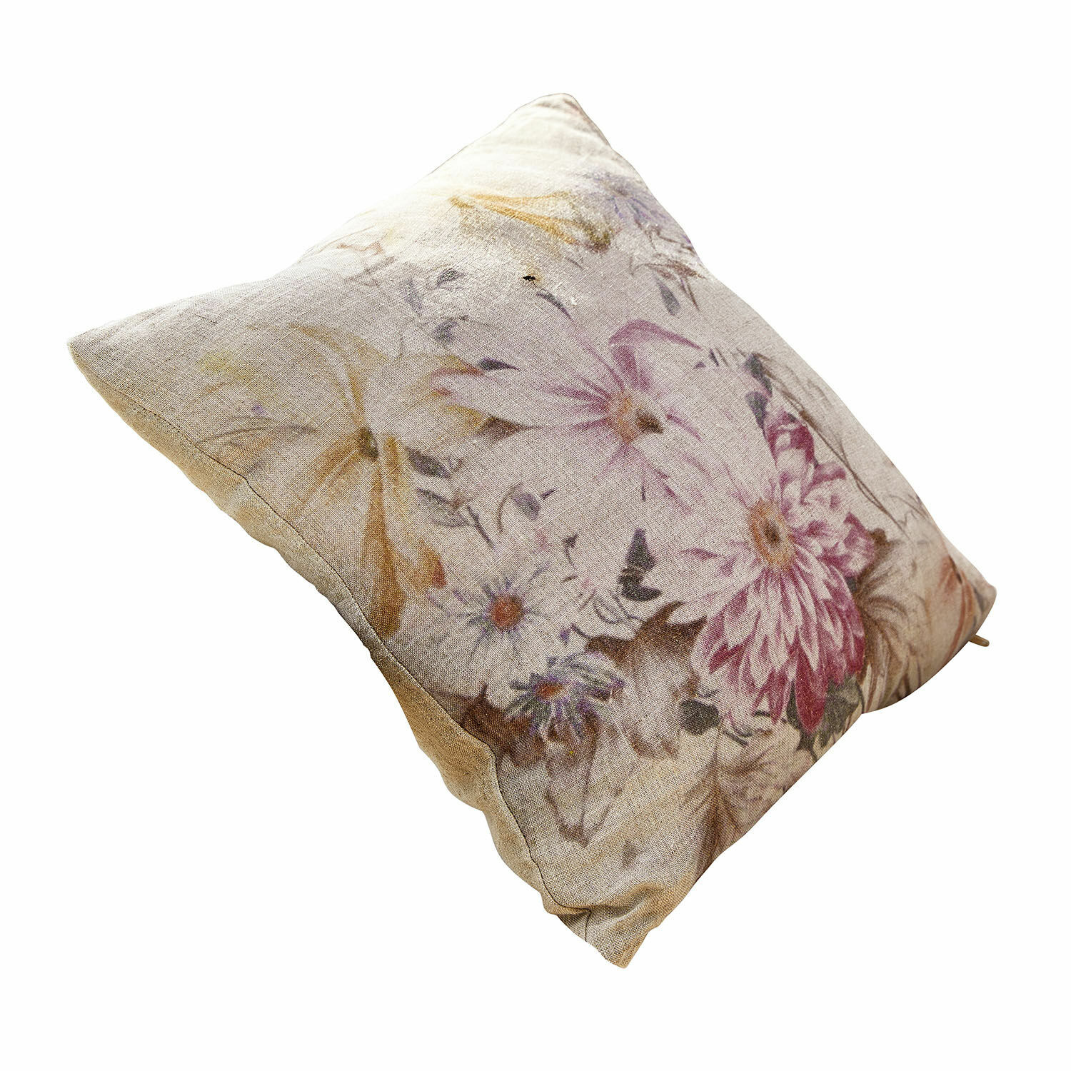 Housse de coussin Evie Coussin décoratif en lin beige avec motif floral, idéal pour salon et chambre à coucher