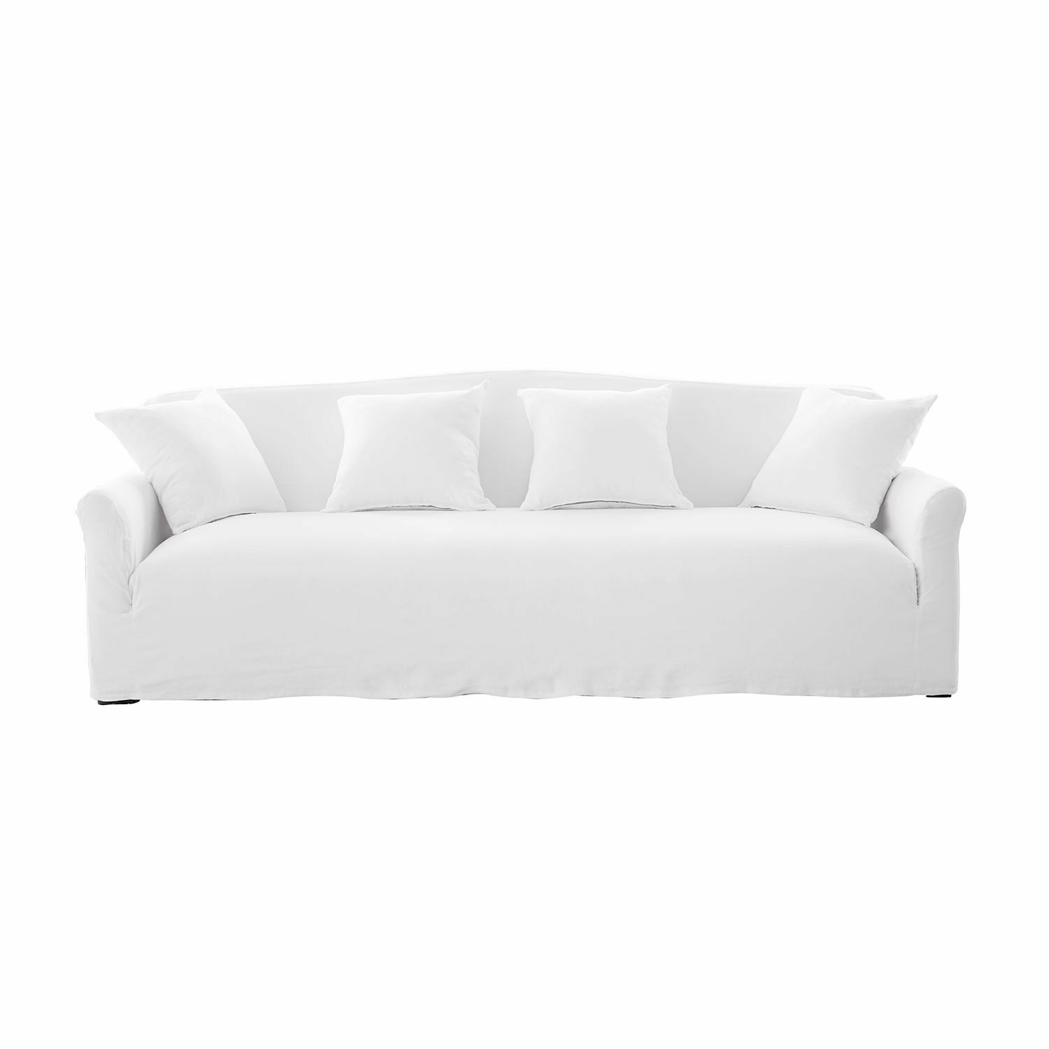 Canapé Riveneuve blanc en tissu avec quatre coussins, meuble moderne pour salon