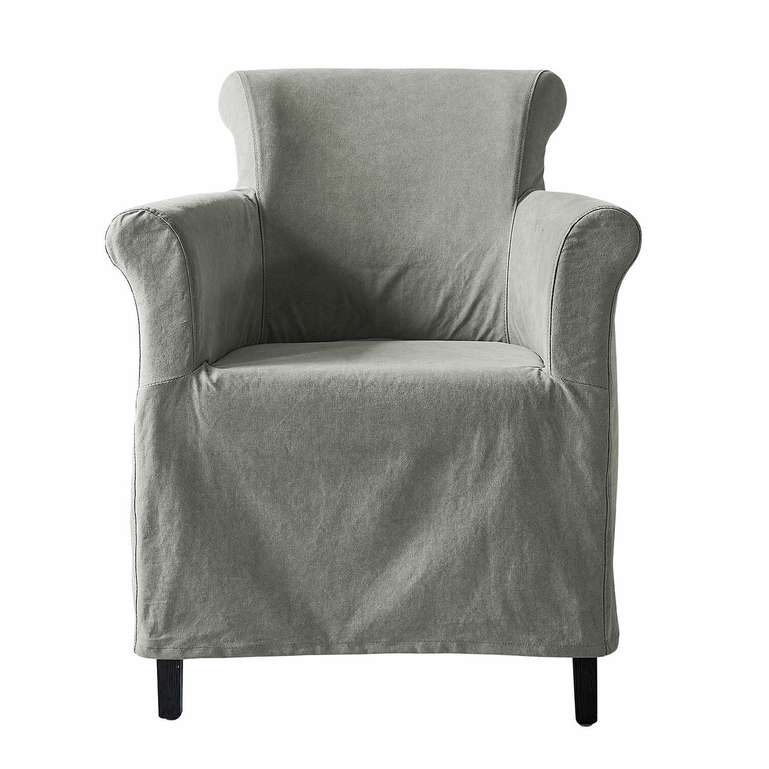 gris Fauteuil Chantellese gris en tissu avec pieds noirs, idéal pour salon confortable