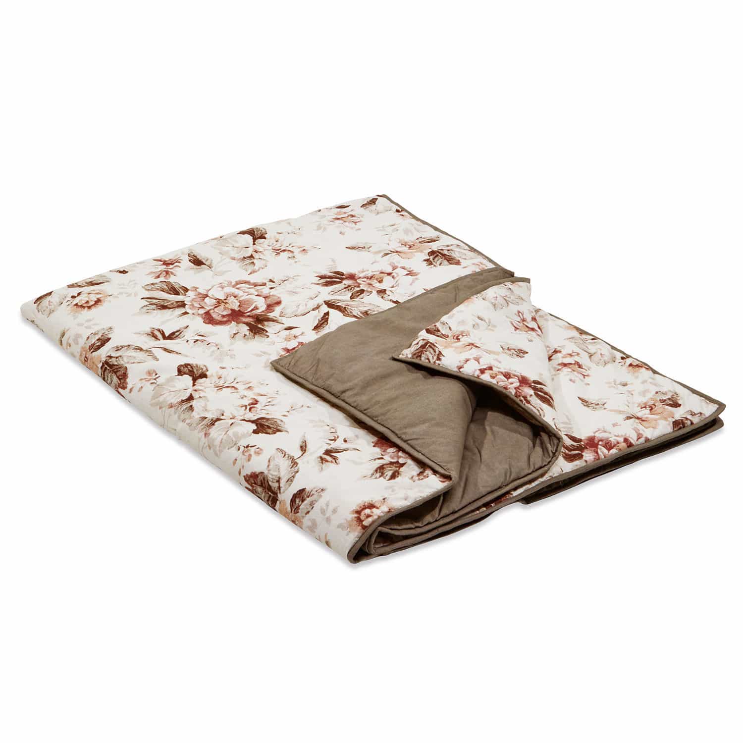 Courtepointe Corbusier Couvre-lit réversible en coton avec motif floral marron sur fond blanc, doux et confortable