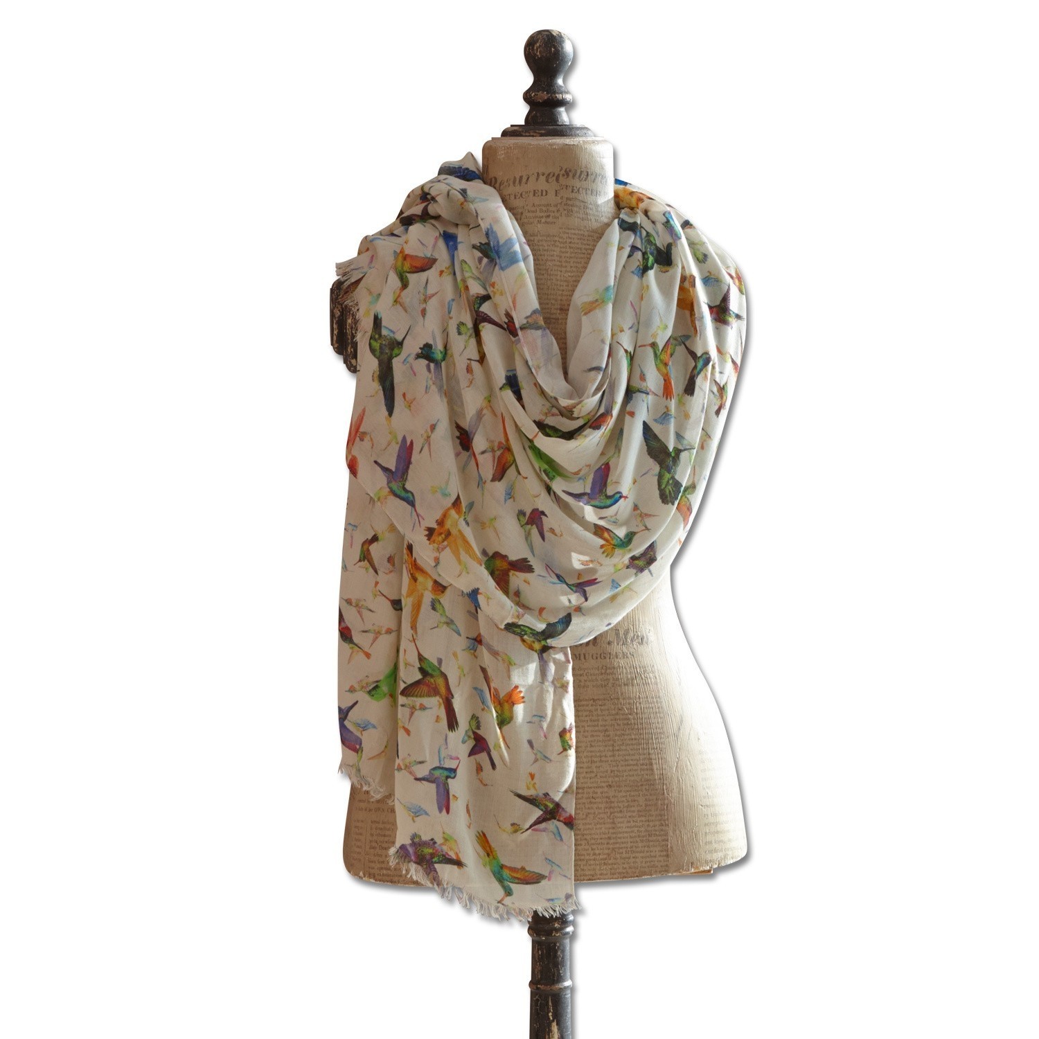 Étole Birds Écharpe légère avec motif d'oiseaux colorés sur fond crème, tissu doux, accessoire tendance printemps